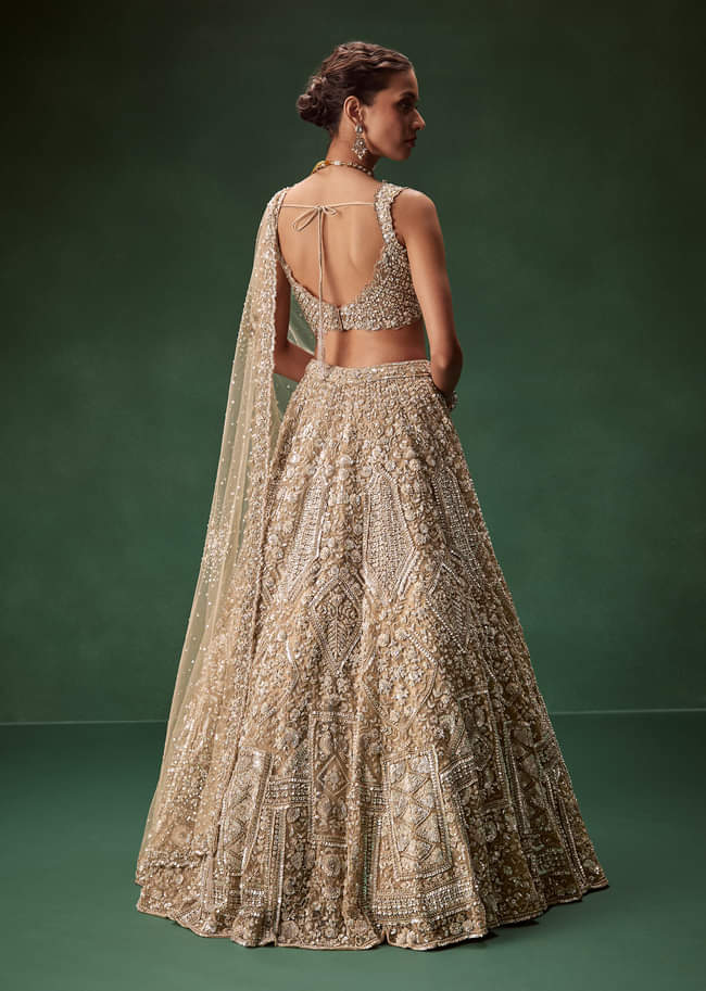 Nude Bridal Lehenga With Intricate Floral Sequin And Beadwork
