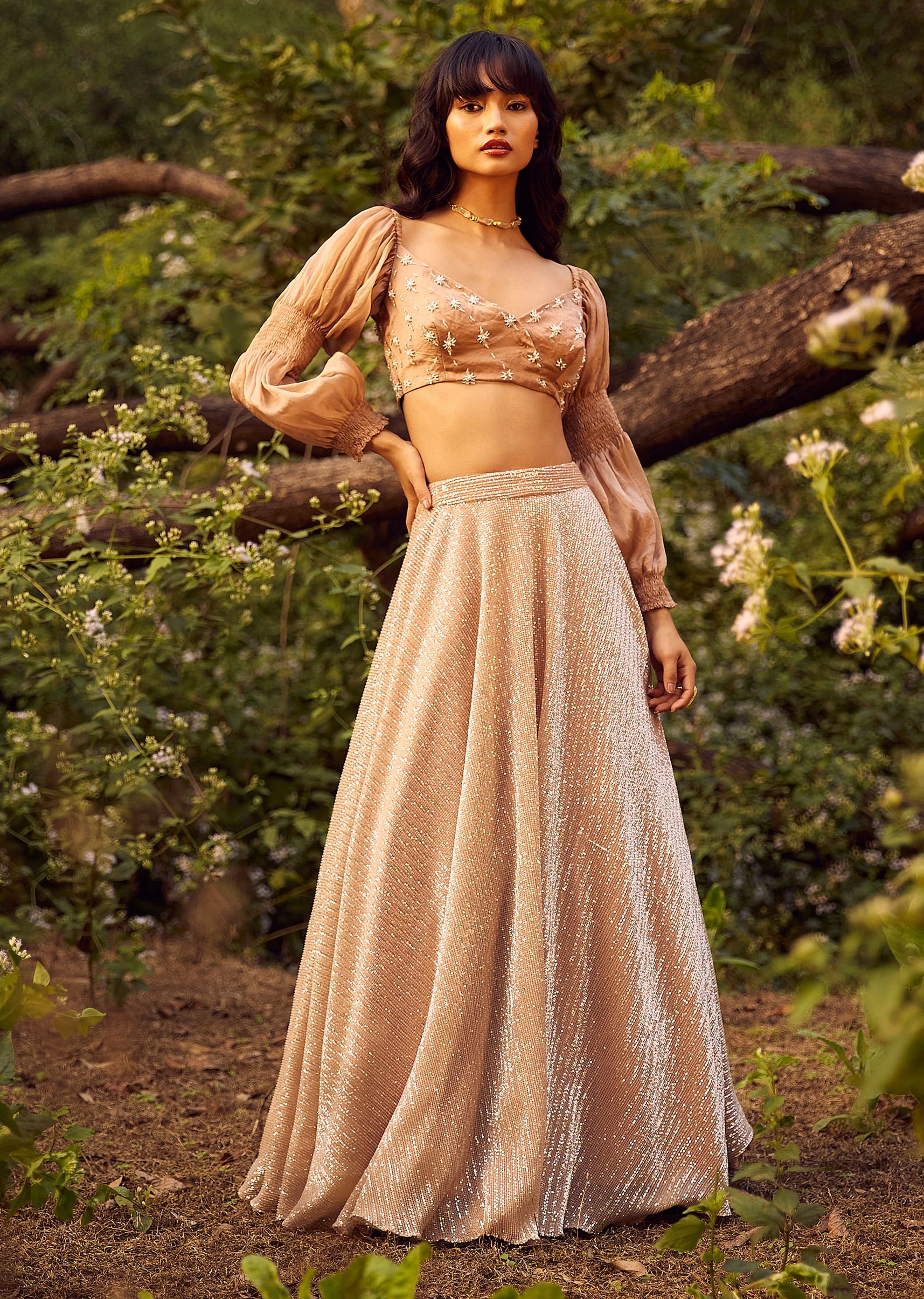 ランキング第1位 Lehenga Ombre Beige Nude Buy And Double Fancy With Top Crop トップス