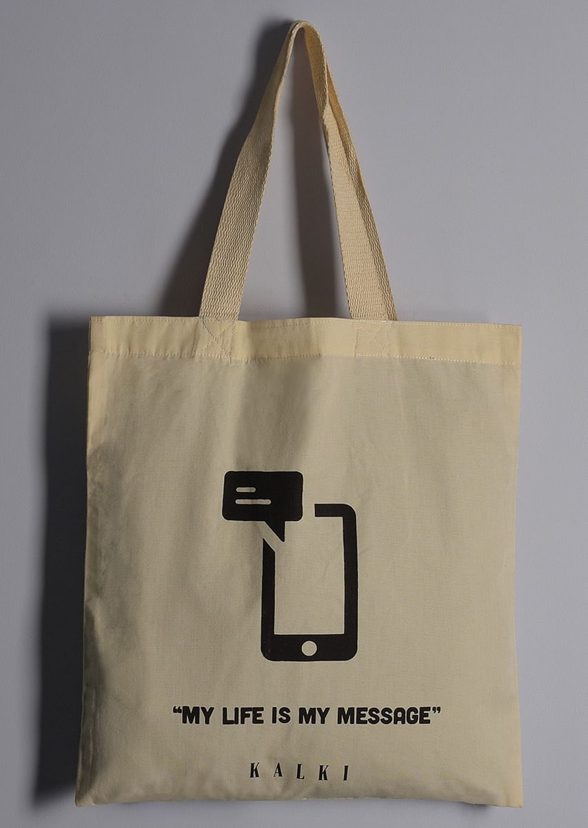 Buy Off White Eco Friendly Bag With Quirky Printed Quotes Online Kalki Fashion