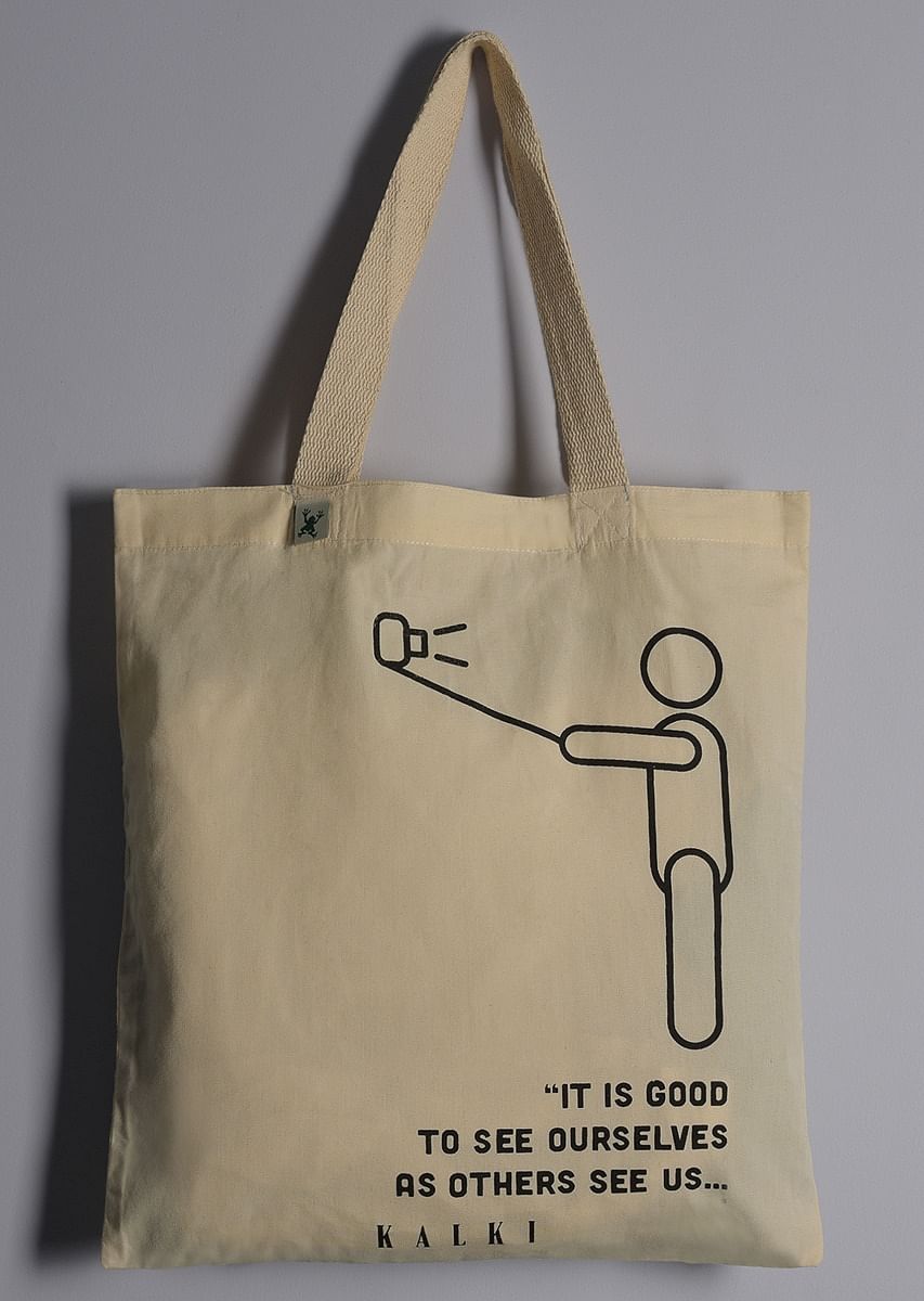 Buy Off White Eco Friendly Bag With Printed Quotes Online Kalki Fashion