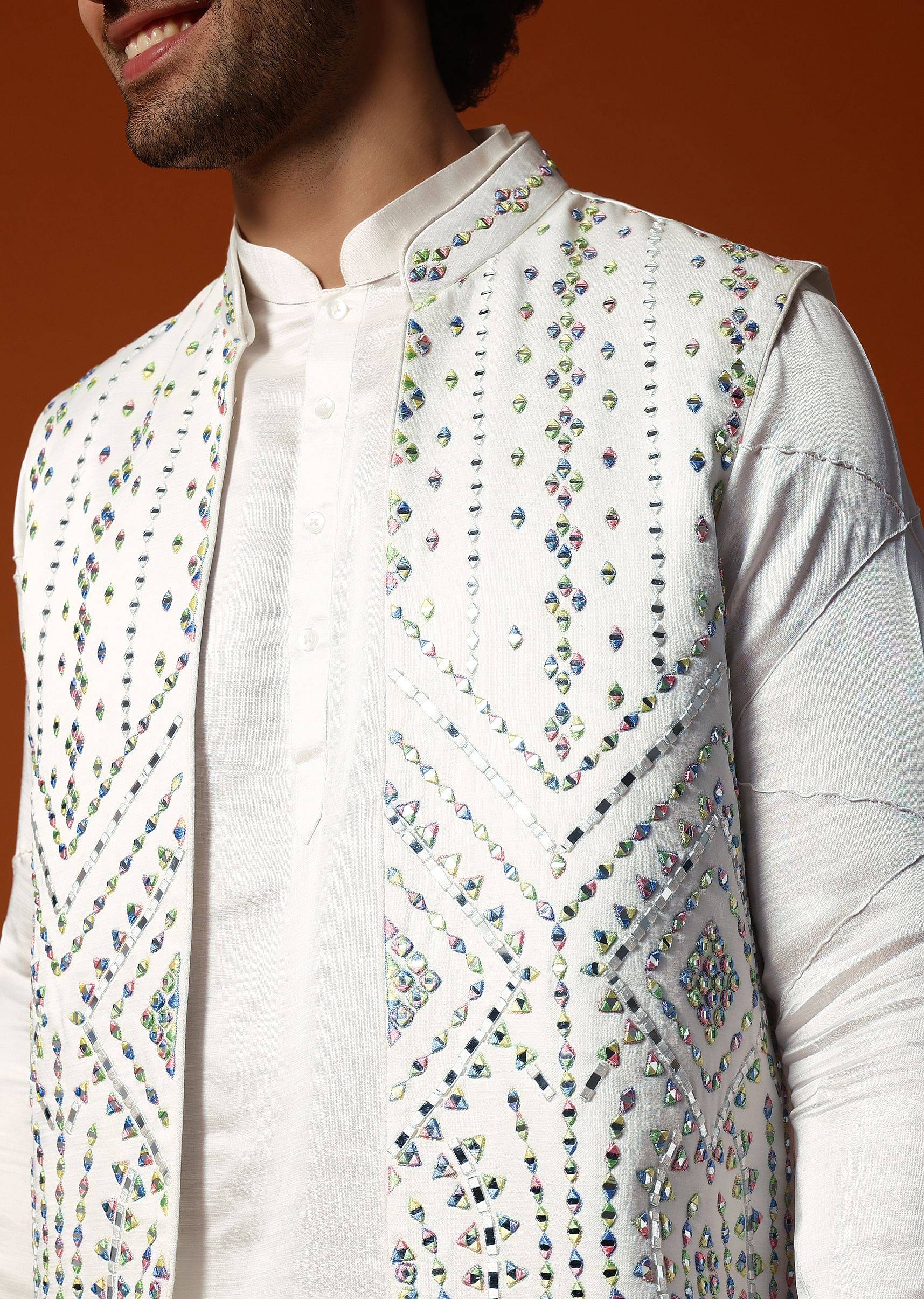 Buy Off White Embroidered Kurta Jacket Set For Men KALKI Fashion India