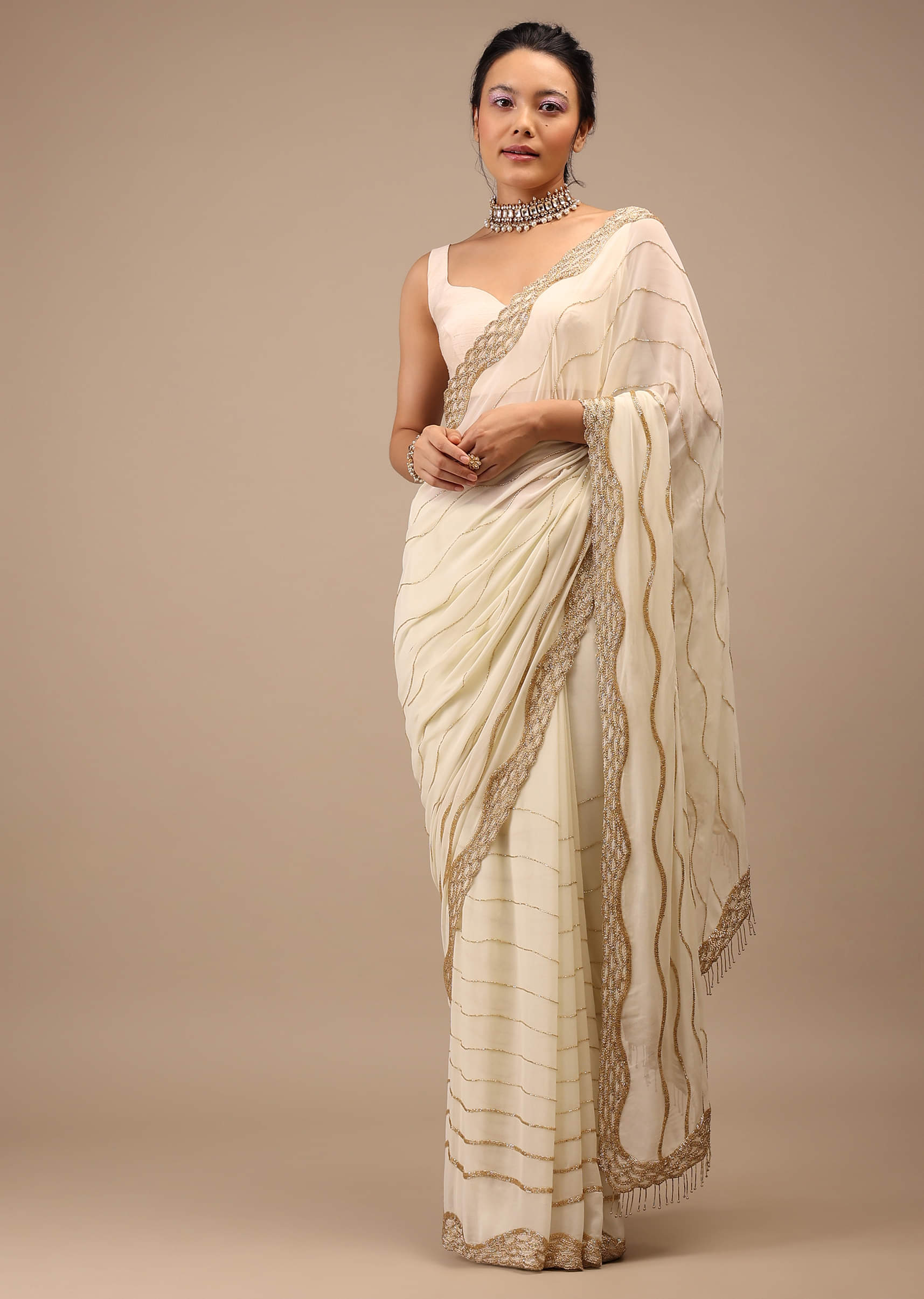Off white georgette saree hot sale