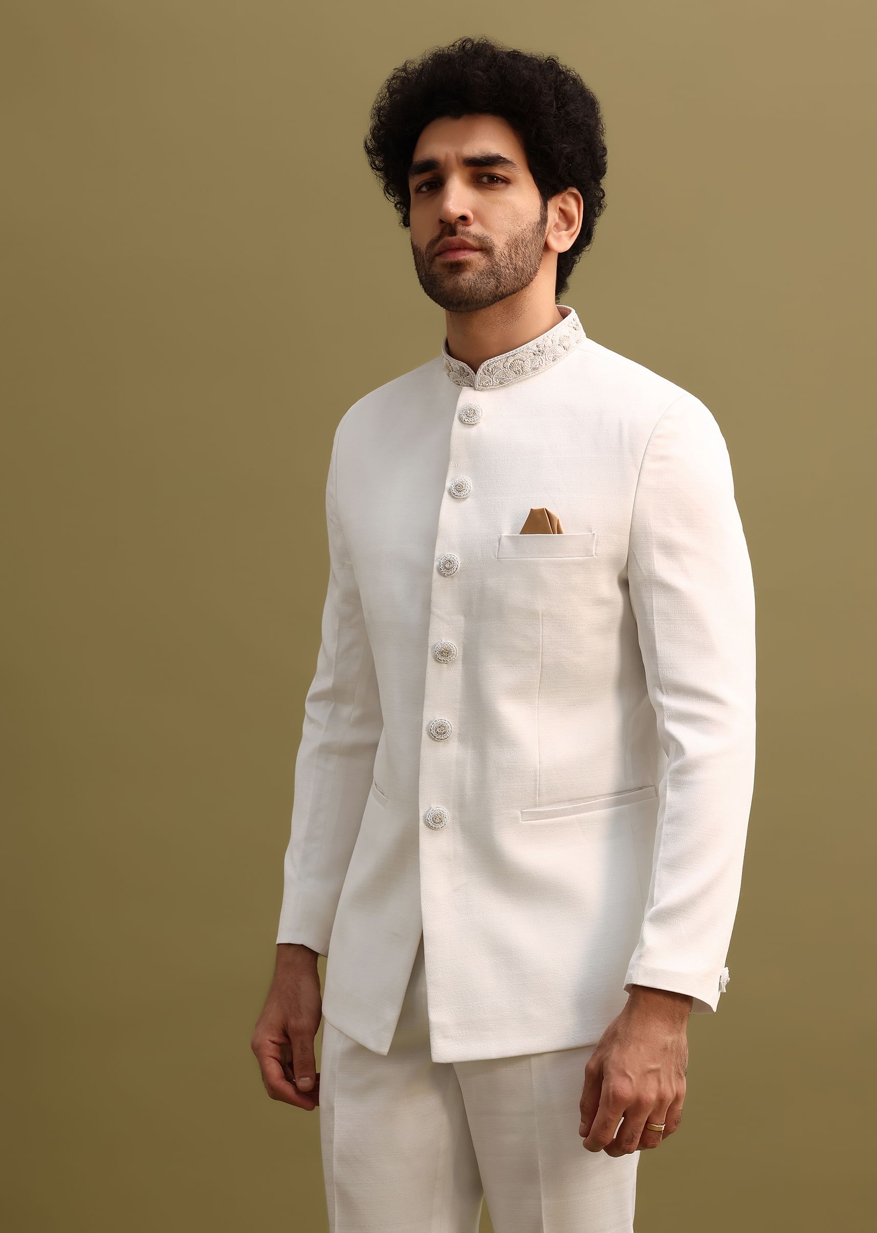 Buy Off White Jodhpuri Suit With Cutdana Work