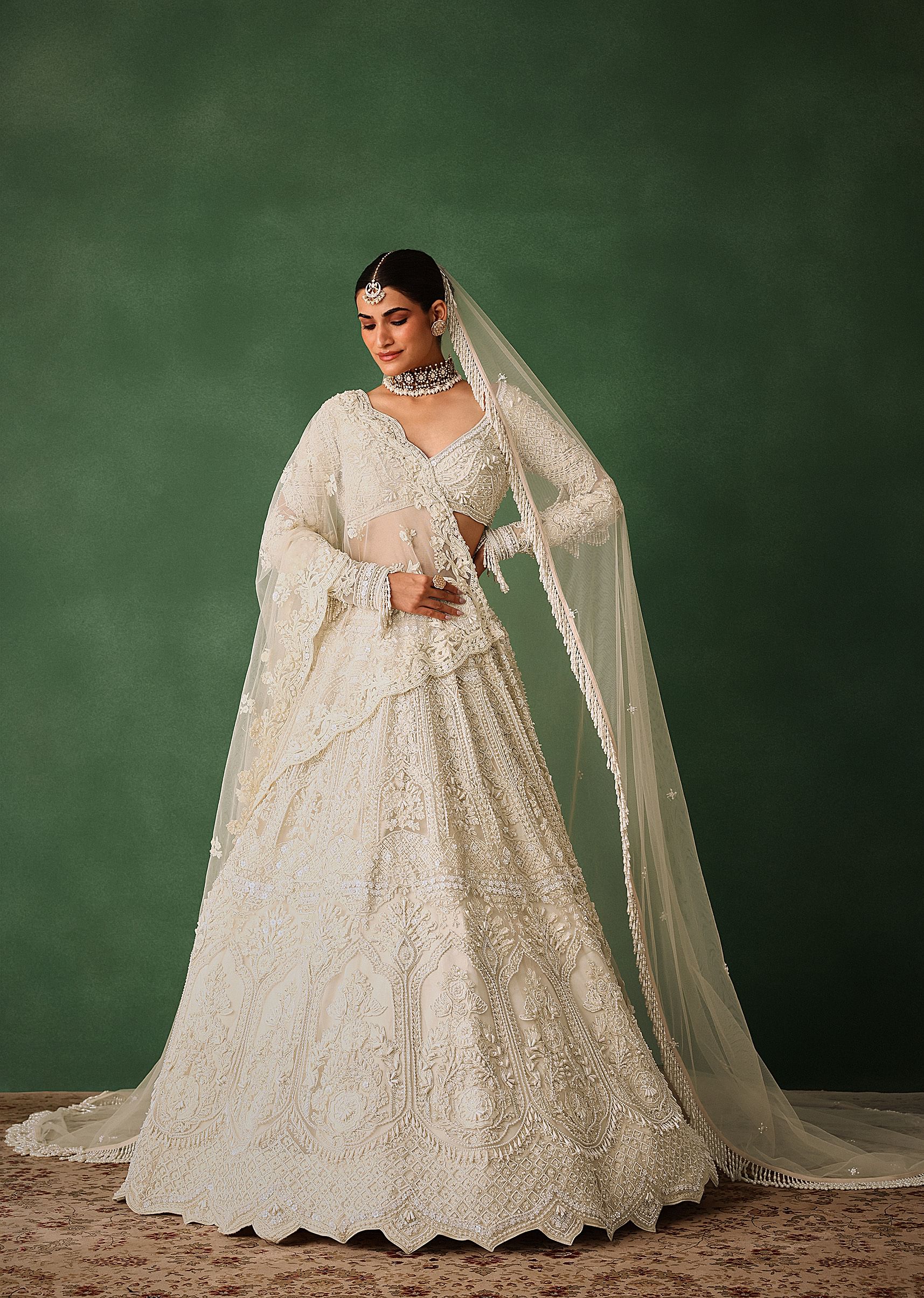 Buy Off White Pearl Embroidered Lehenga Set With Dupatta KALKI Fashion Global