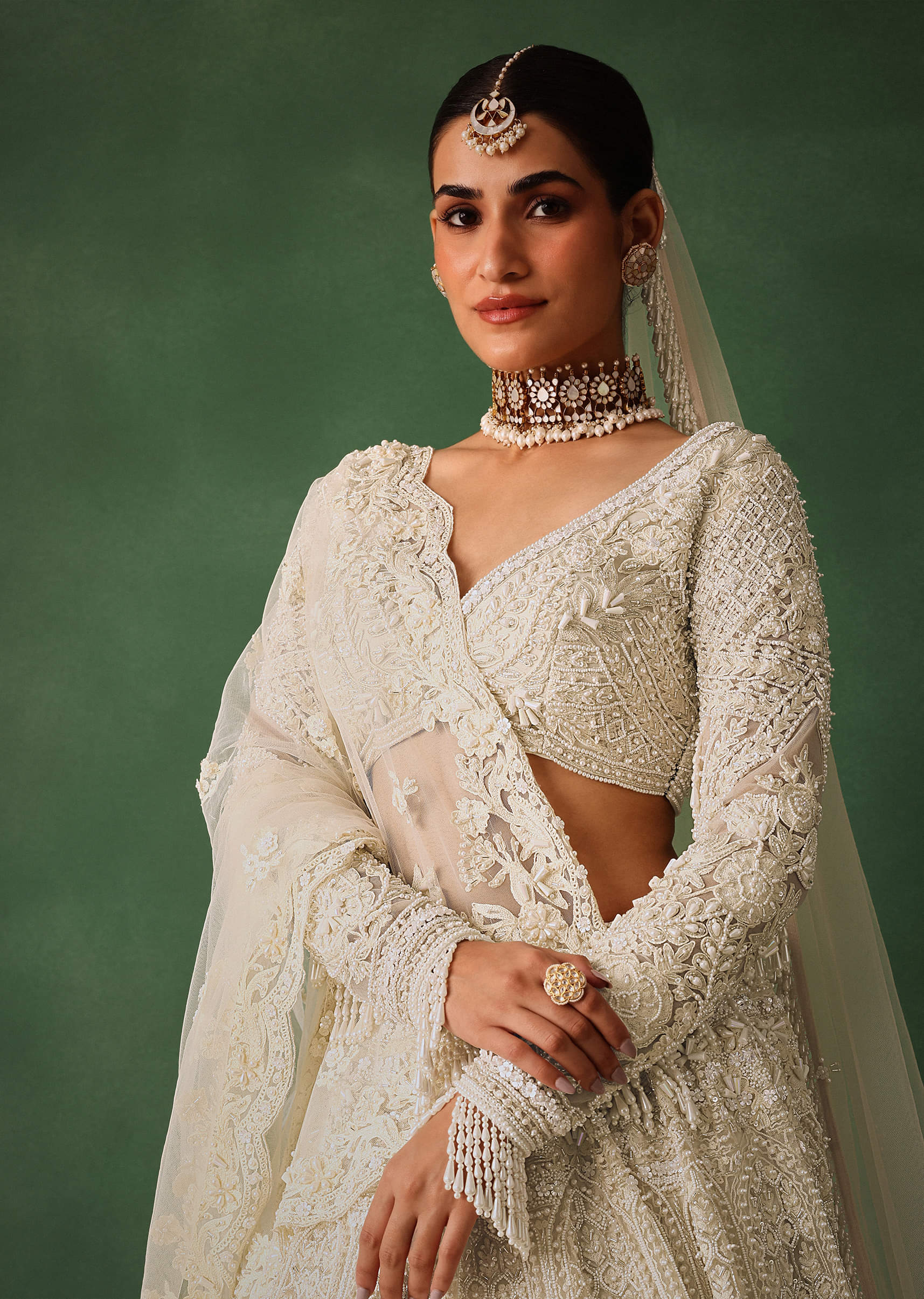 Buy Off White Pearl Embroidered Lehenga Set With Dupatta KALKI Fashion Global