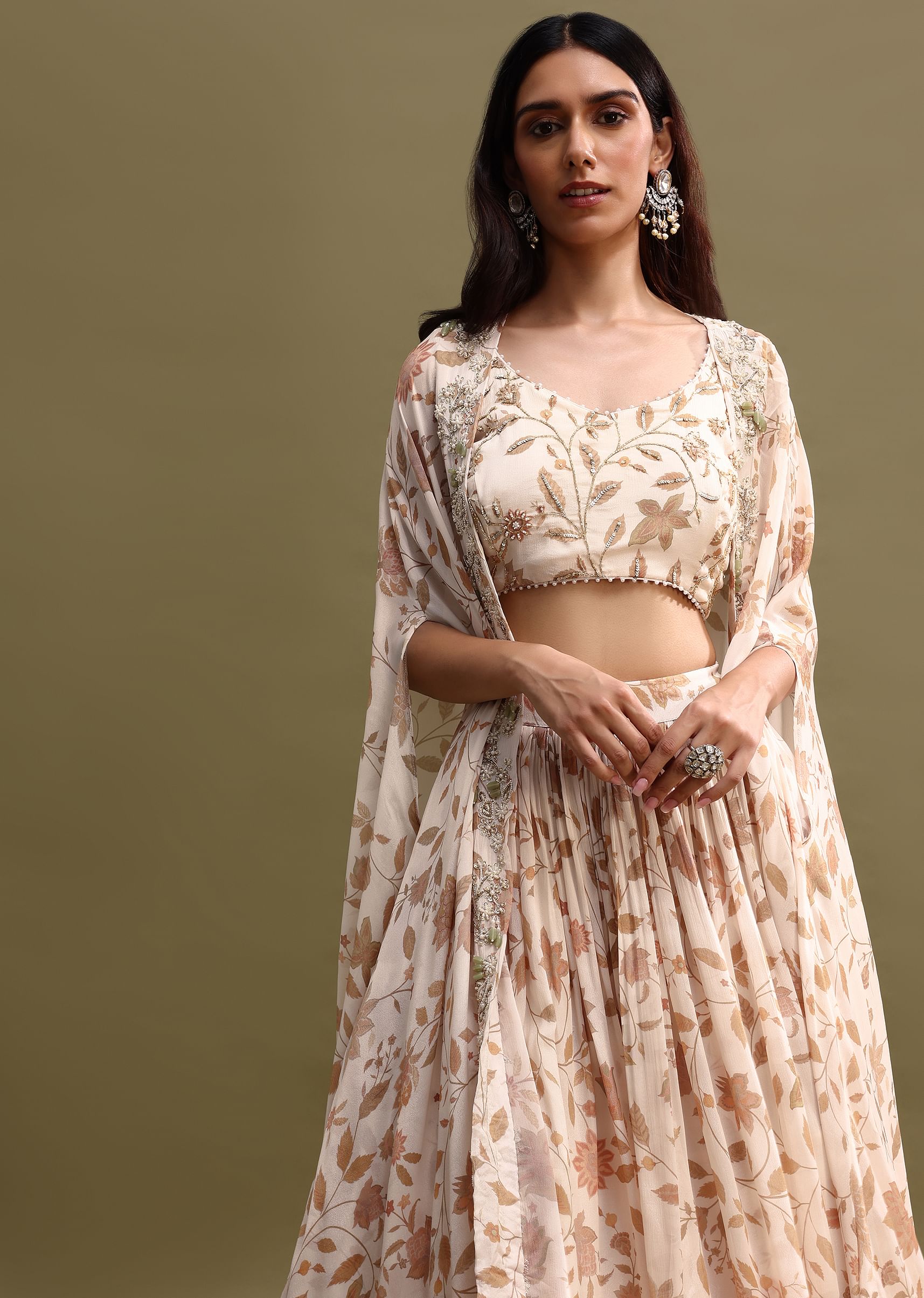 Buy Off White Printed Chiffon Lehenga Choli Set KALKI Fashion India