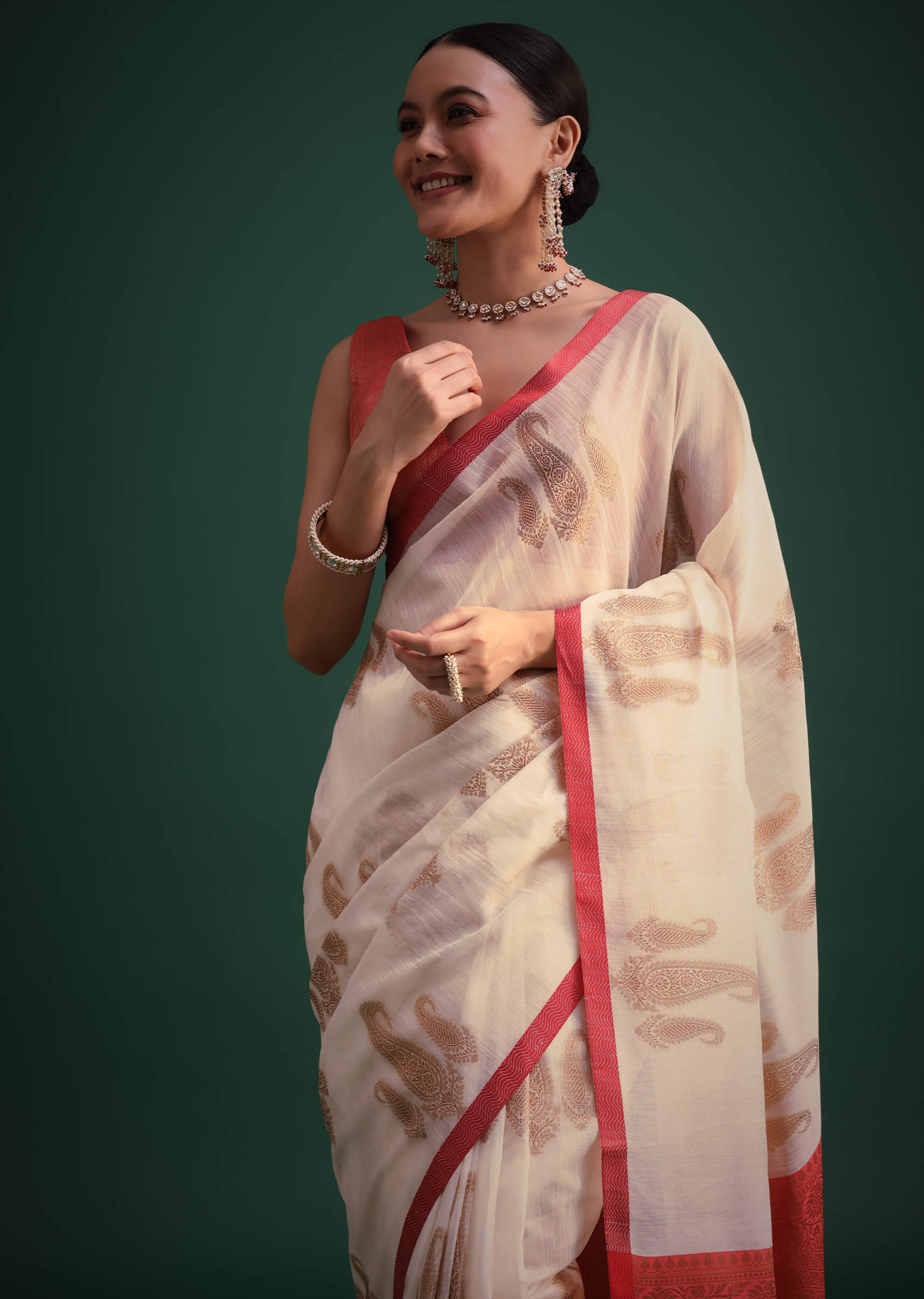 Off white silk saree with maroon border clearance
