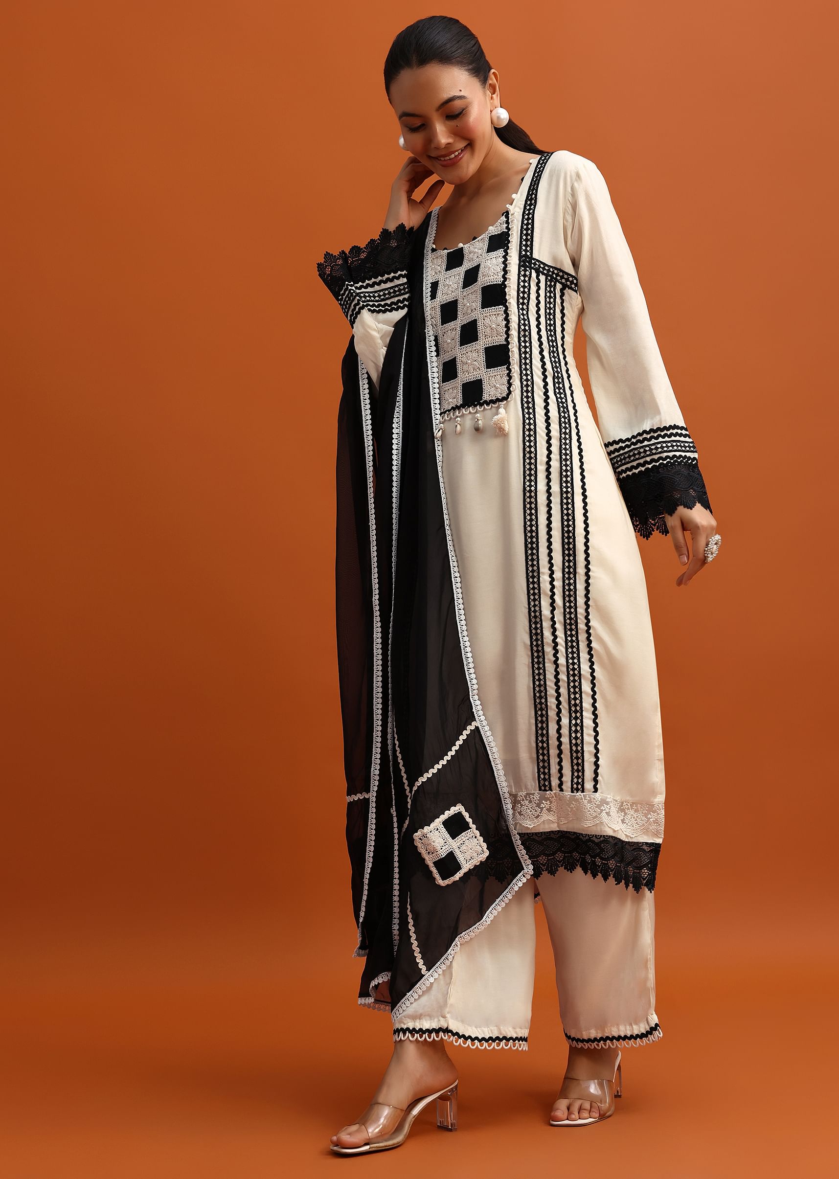 Buy Off White Thread Work Palazzo Set With Dupatta KALKI Fashion India