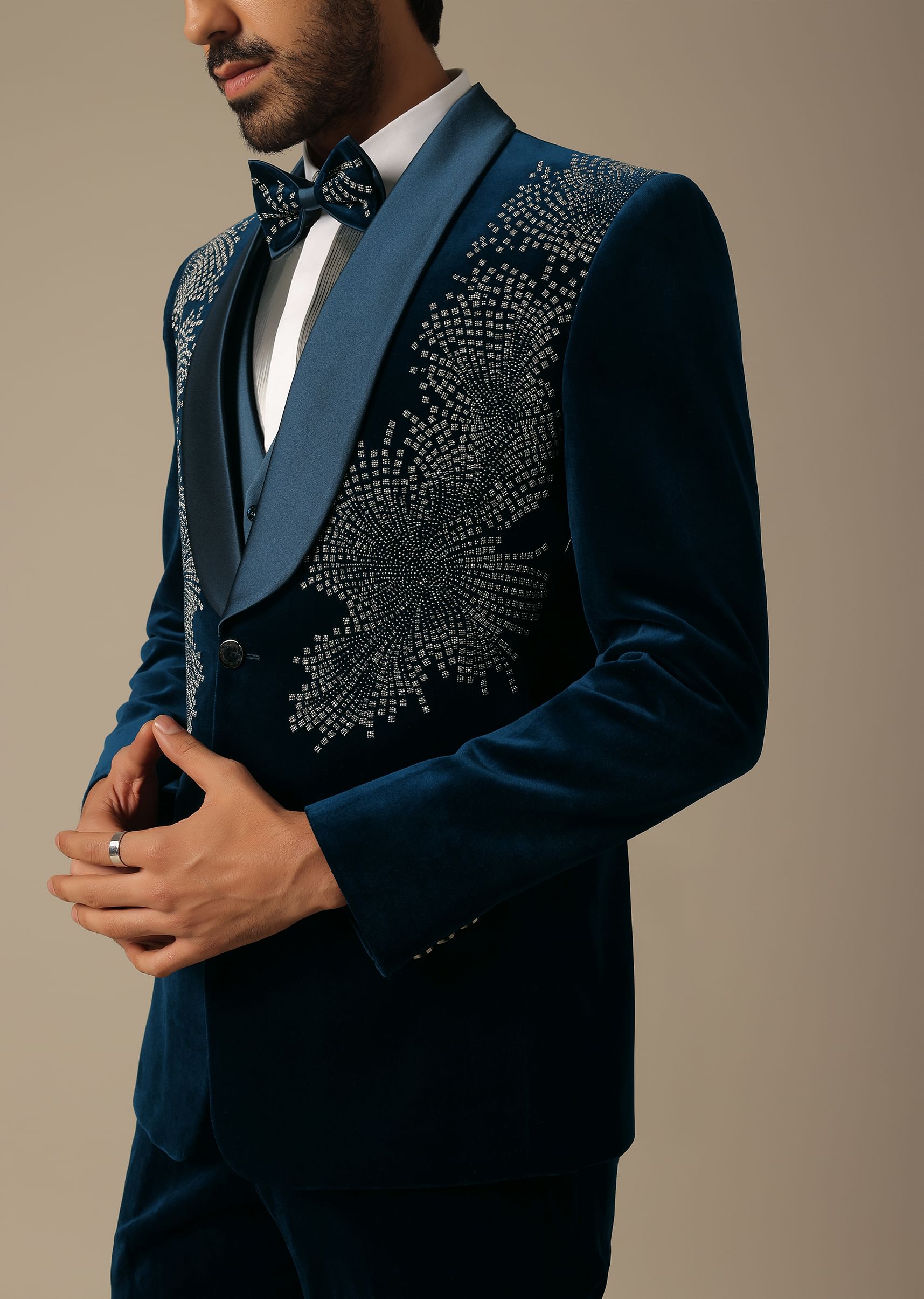 Royal blue velvet tuxedo top