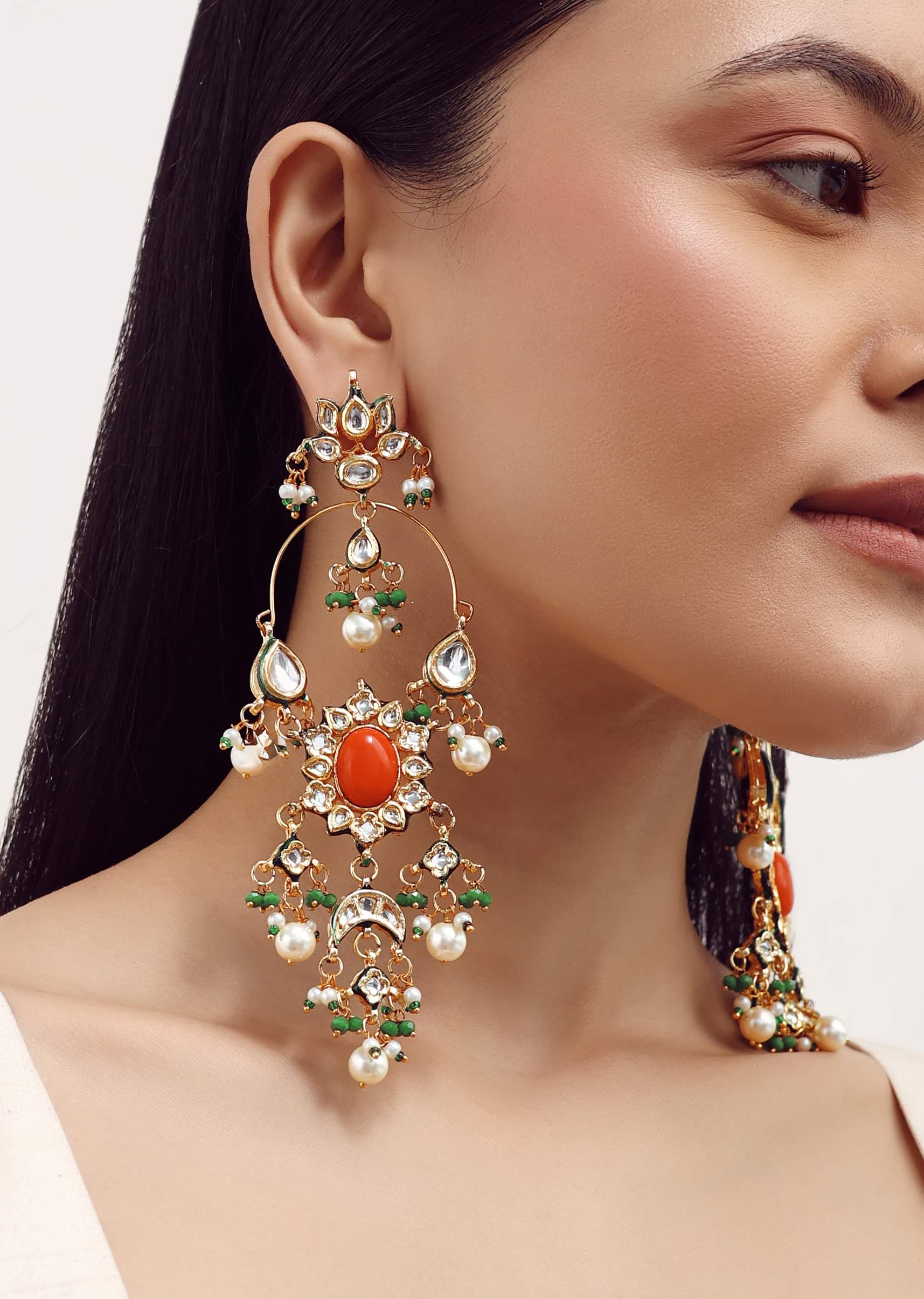 Orange kundan earrings new arrivals