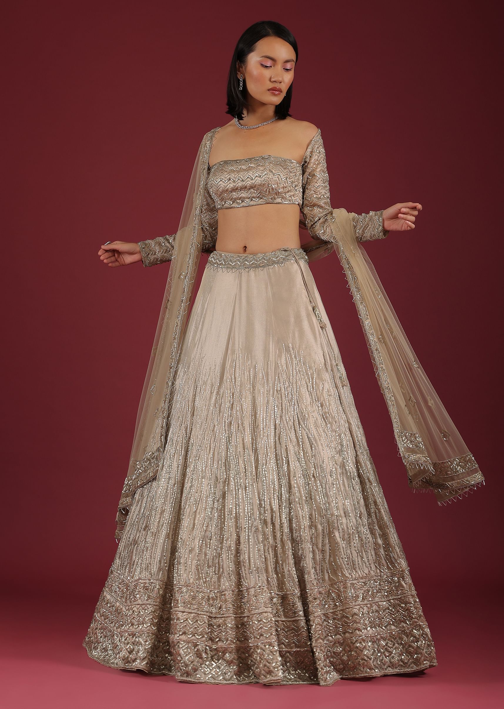 Buy Doe Lehenga Choli In Cut Dana Embroidery And Wide Square Neckline With Full Sleeves KALKI Fashion India