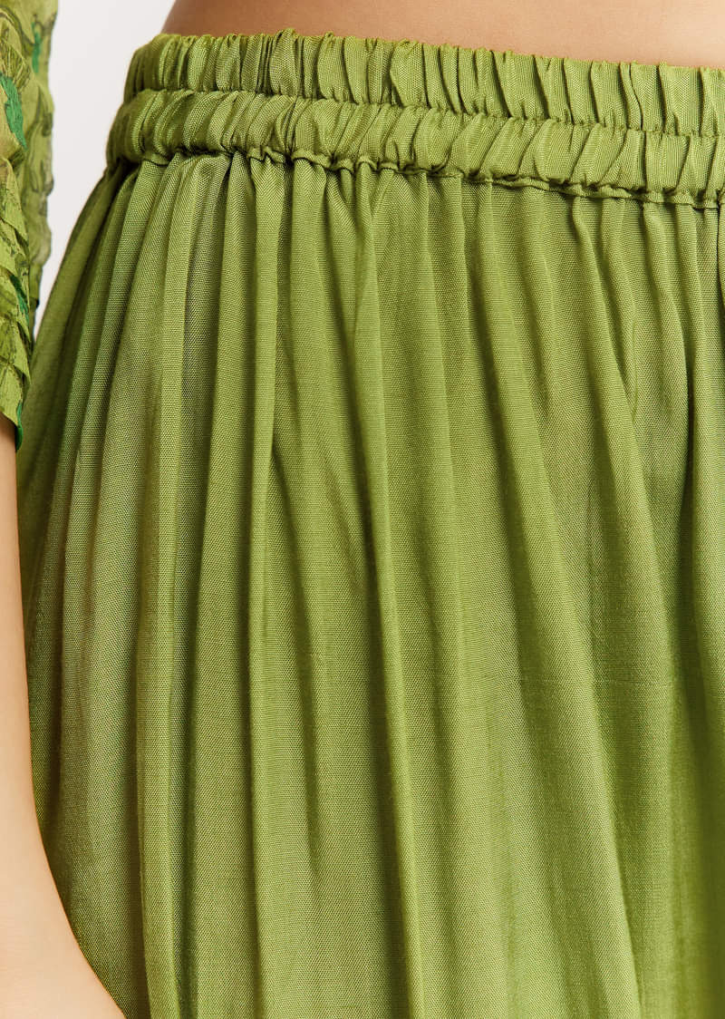 Parrot Green Floral Chiffon Anarkali Kurta Set With Dupatta