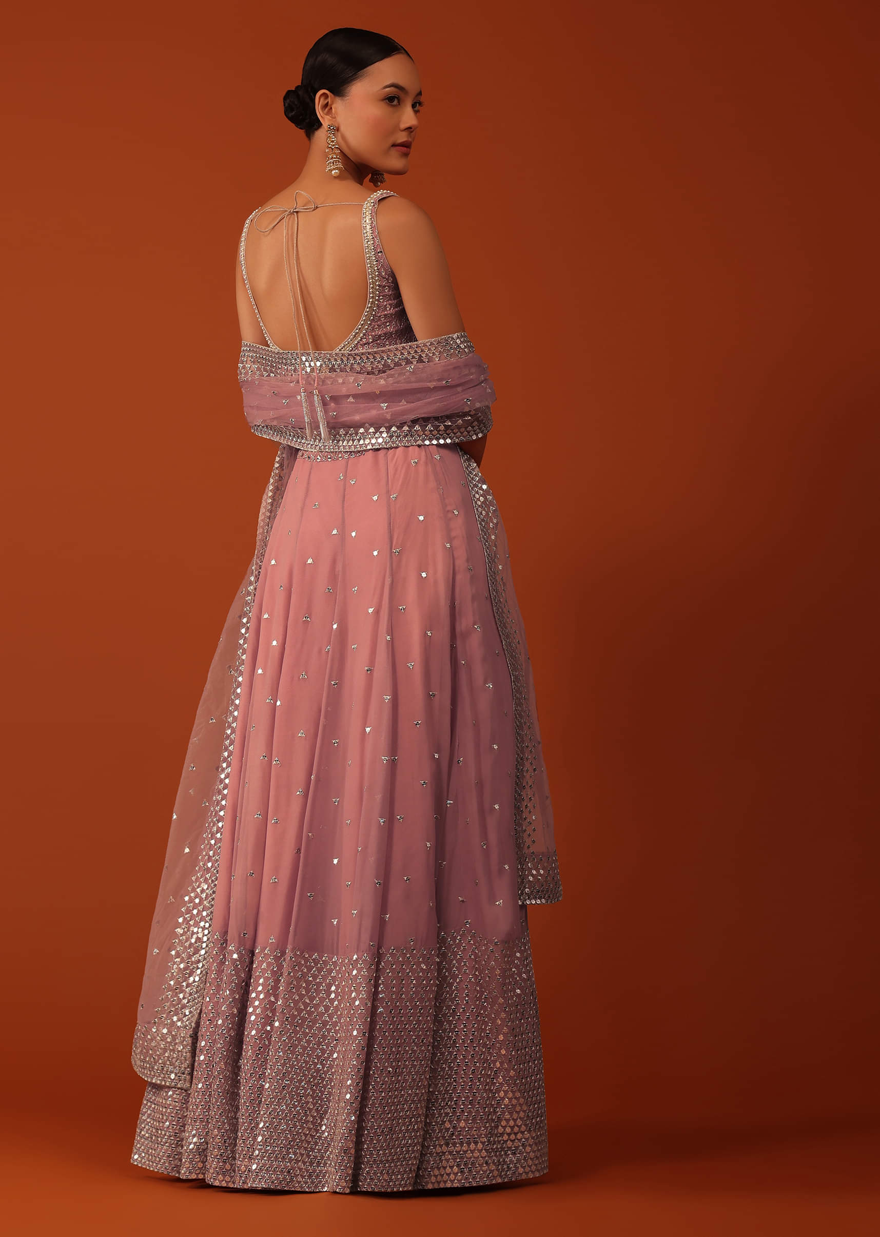Pastel Pink Georgette Lehenga Set with Sequin Embroidery