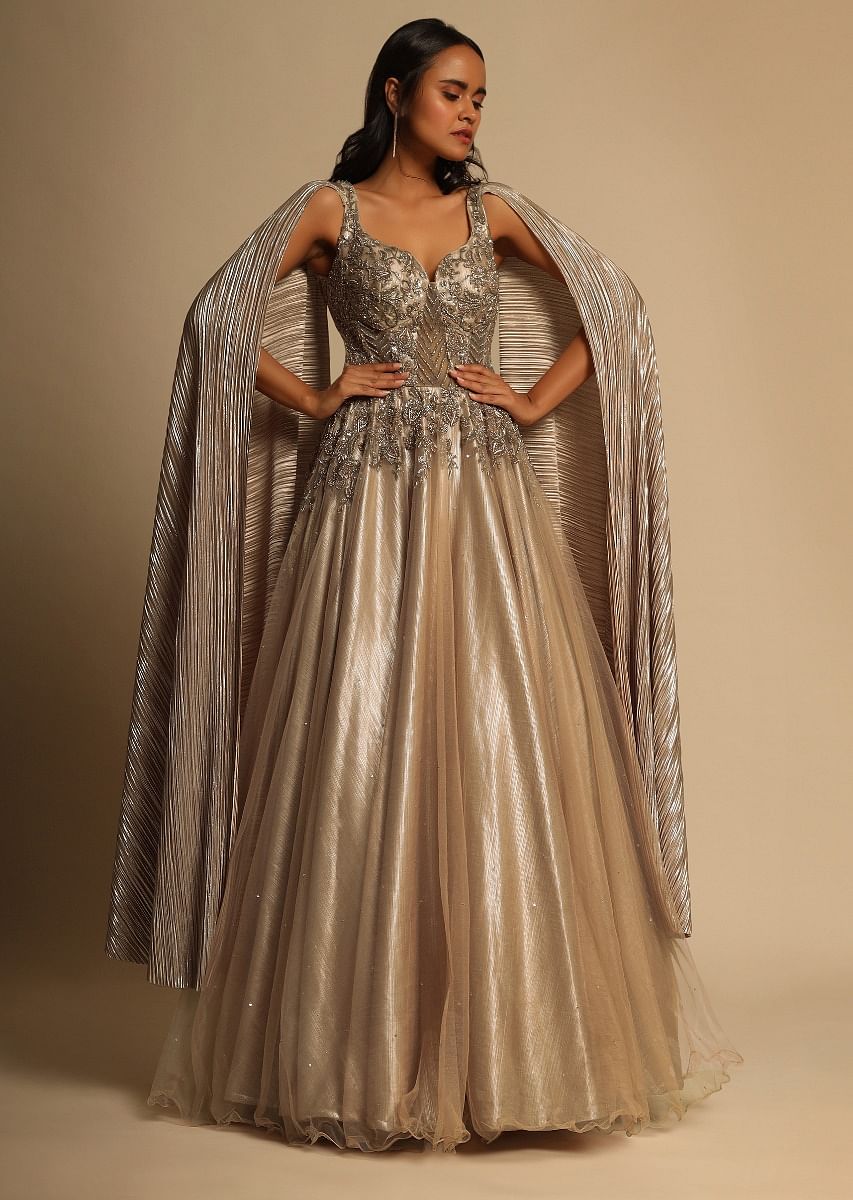 Dark Peach silk dress with sequin 2024 embroidery