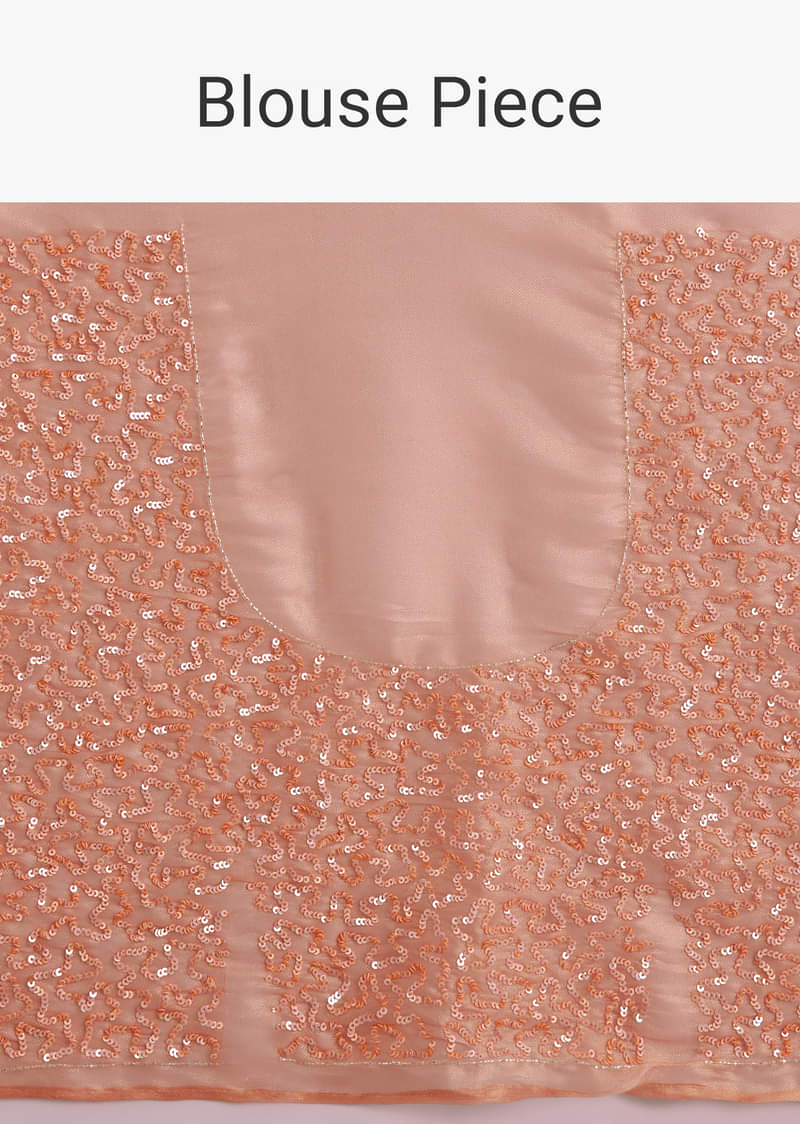 Peach Glass Tissue Saree With Cutdana Sequins Embroidery And Cutwork Scallop Border