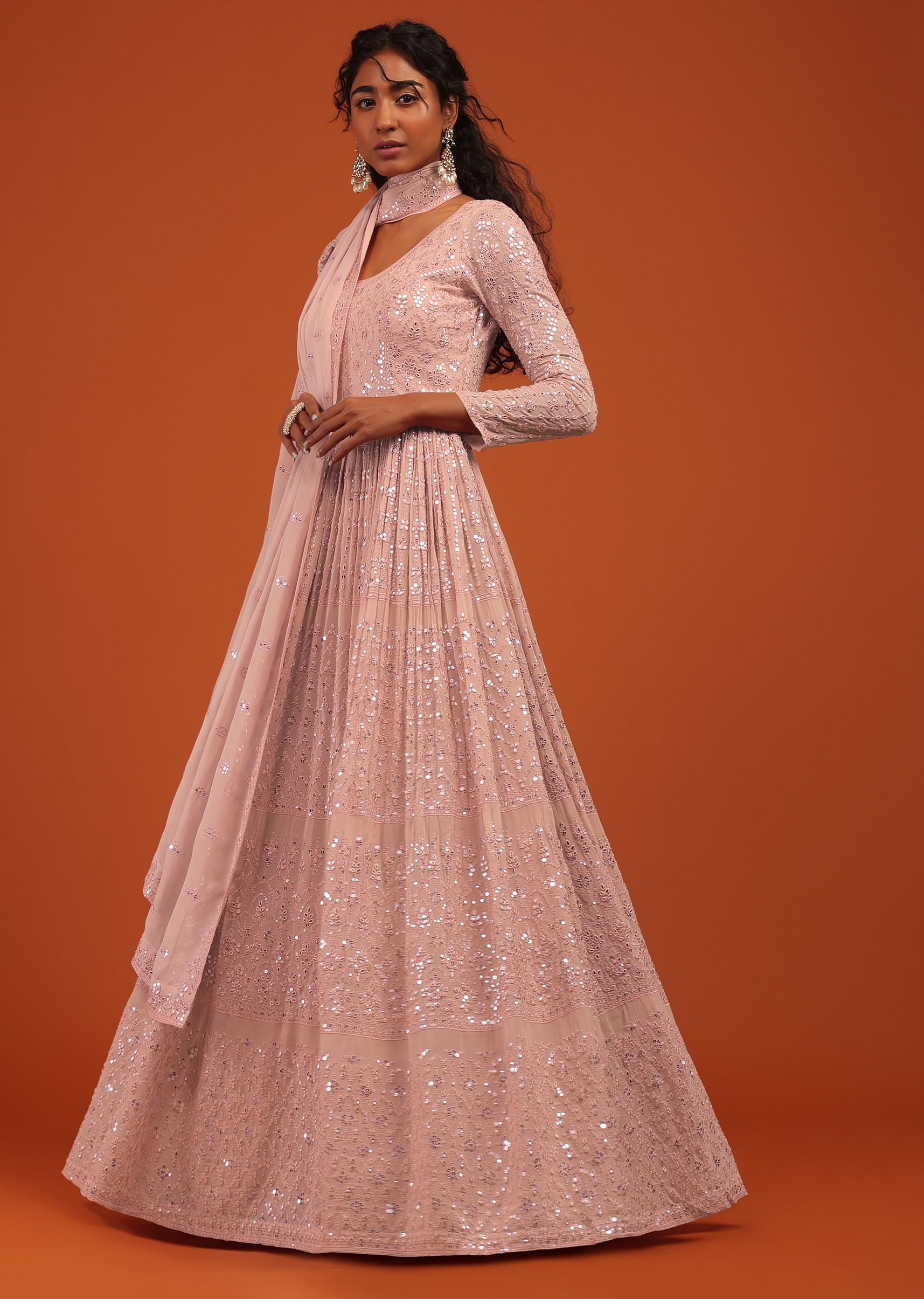 Peach anarkali dress clearance