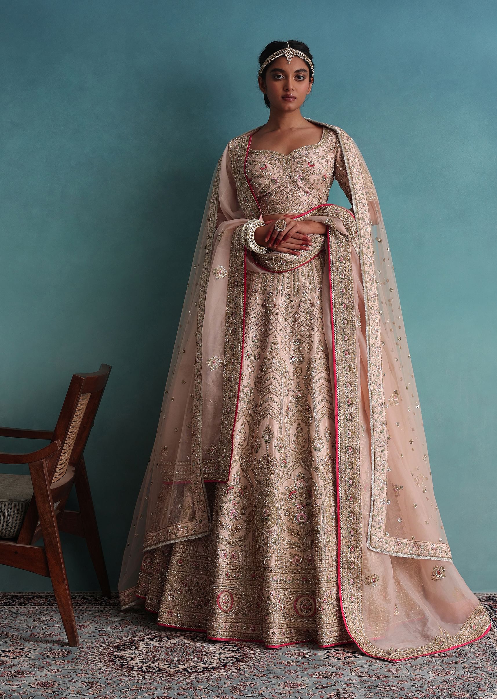 Peach pink bridal lehenga store