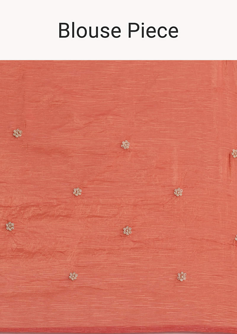 Peach Sequin Work Crushed Tissue Saree