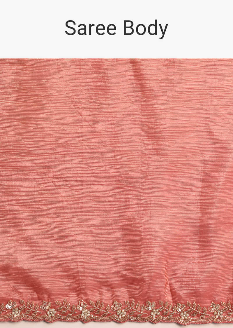 Peach Sequin Work Crushed Tissue Saree