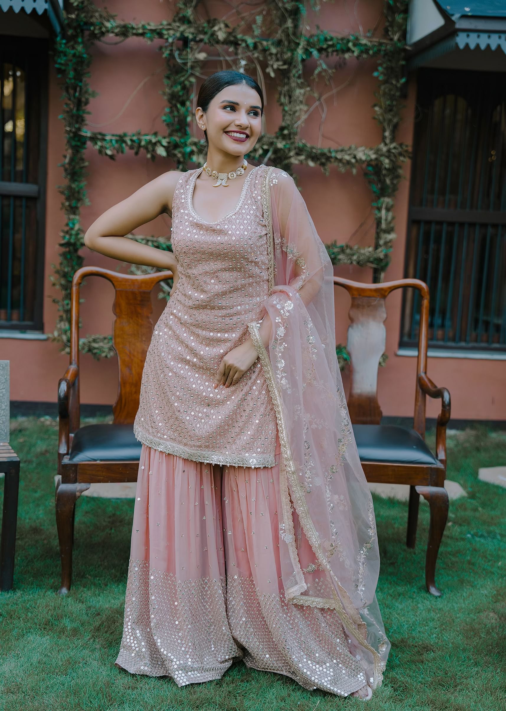 Peach sharara suit hotsell