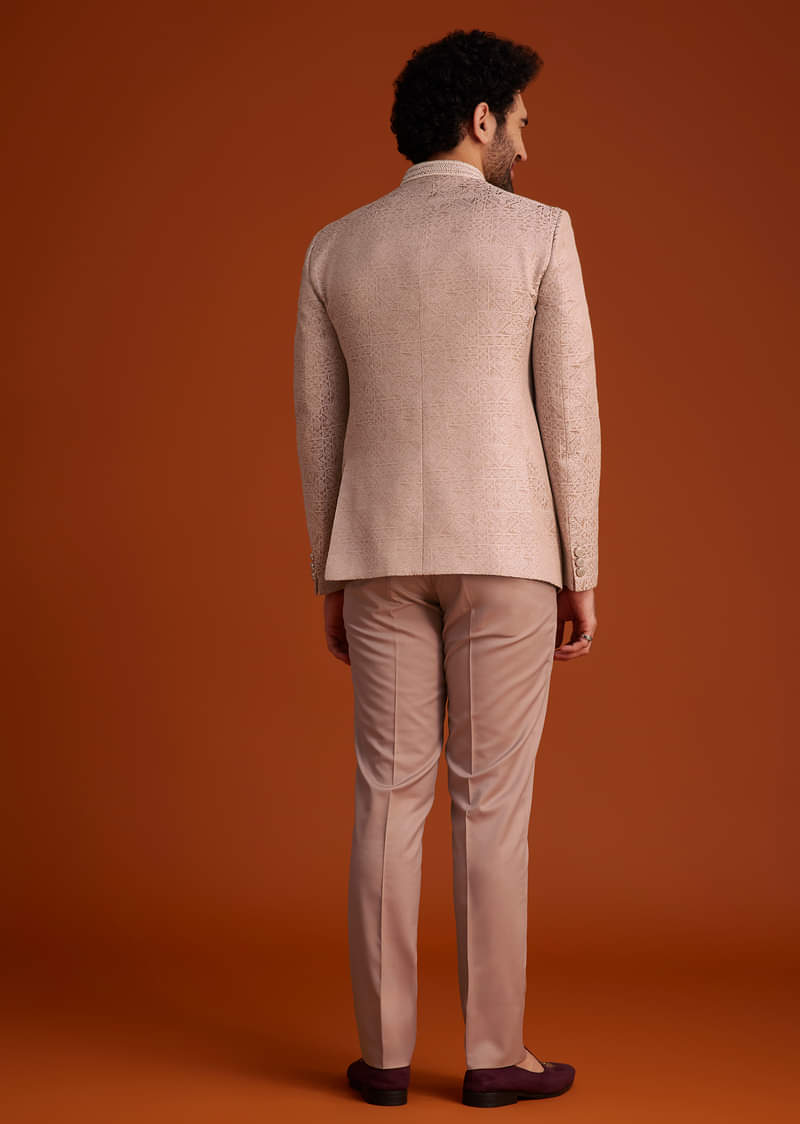 Peach Textured Jodhpuri Suit