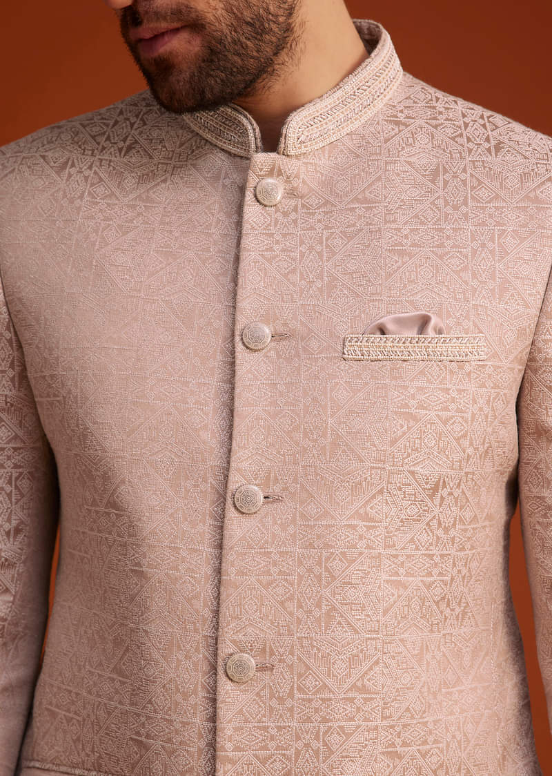 Peach Textured Jodhpuri Suit