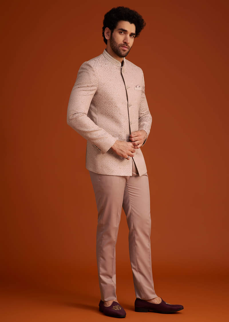 Peach Textured Jodhpuri Suit