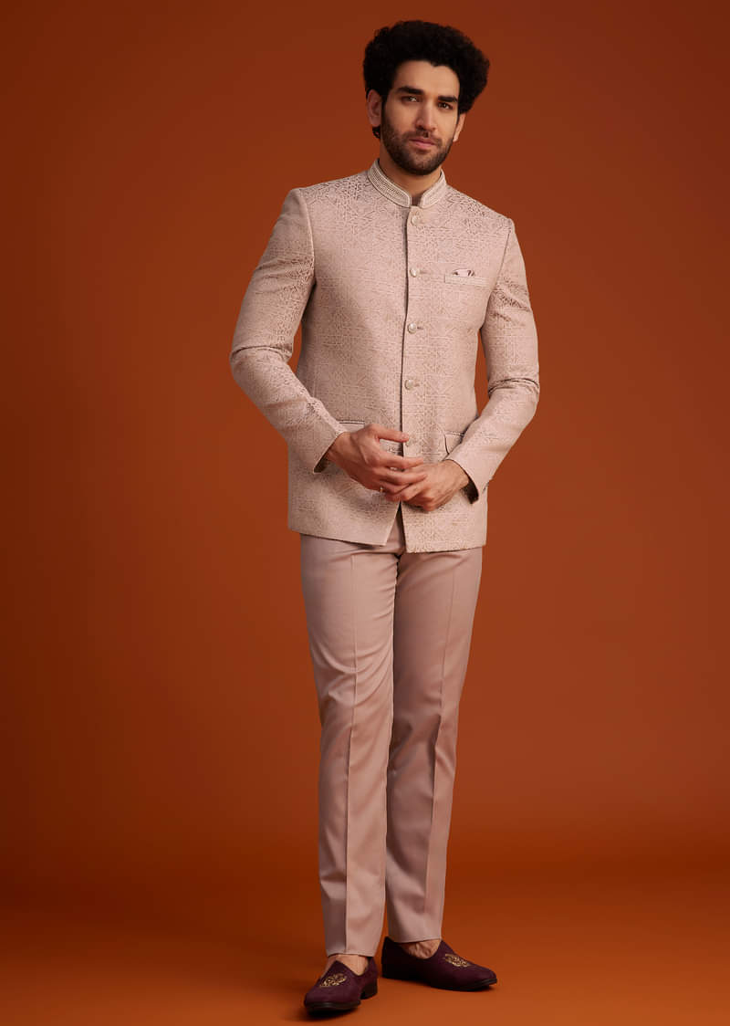 Peach Textured Jodhpuri Suit