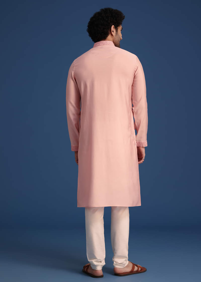 Peach Thread Hand Embroidered Kurta Set