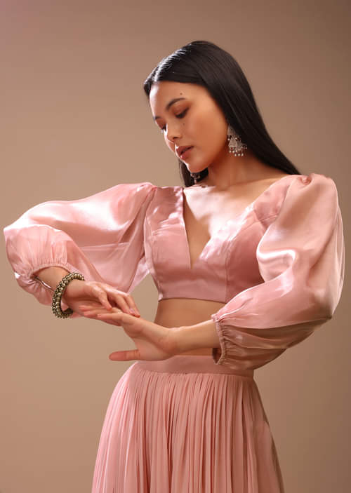Peachskin Organza Blouse with Balloon Sleeves KALKI Fashion Global
