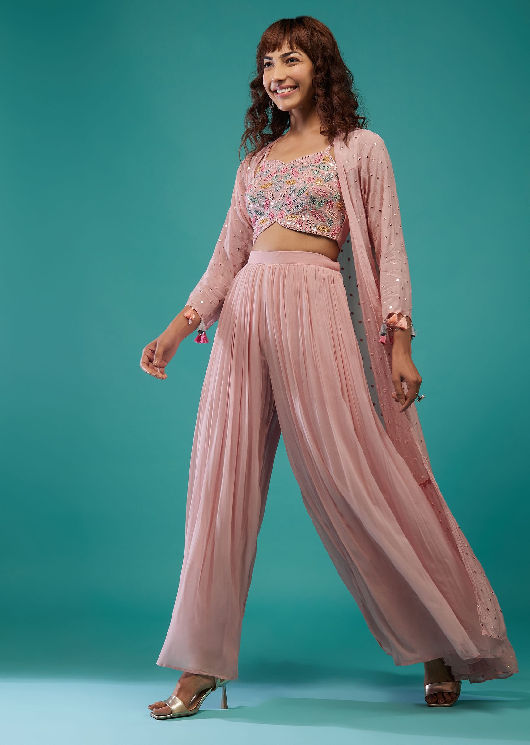 Crop top pant and shrug set online