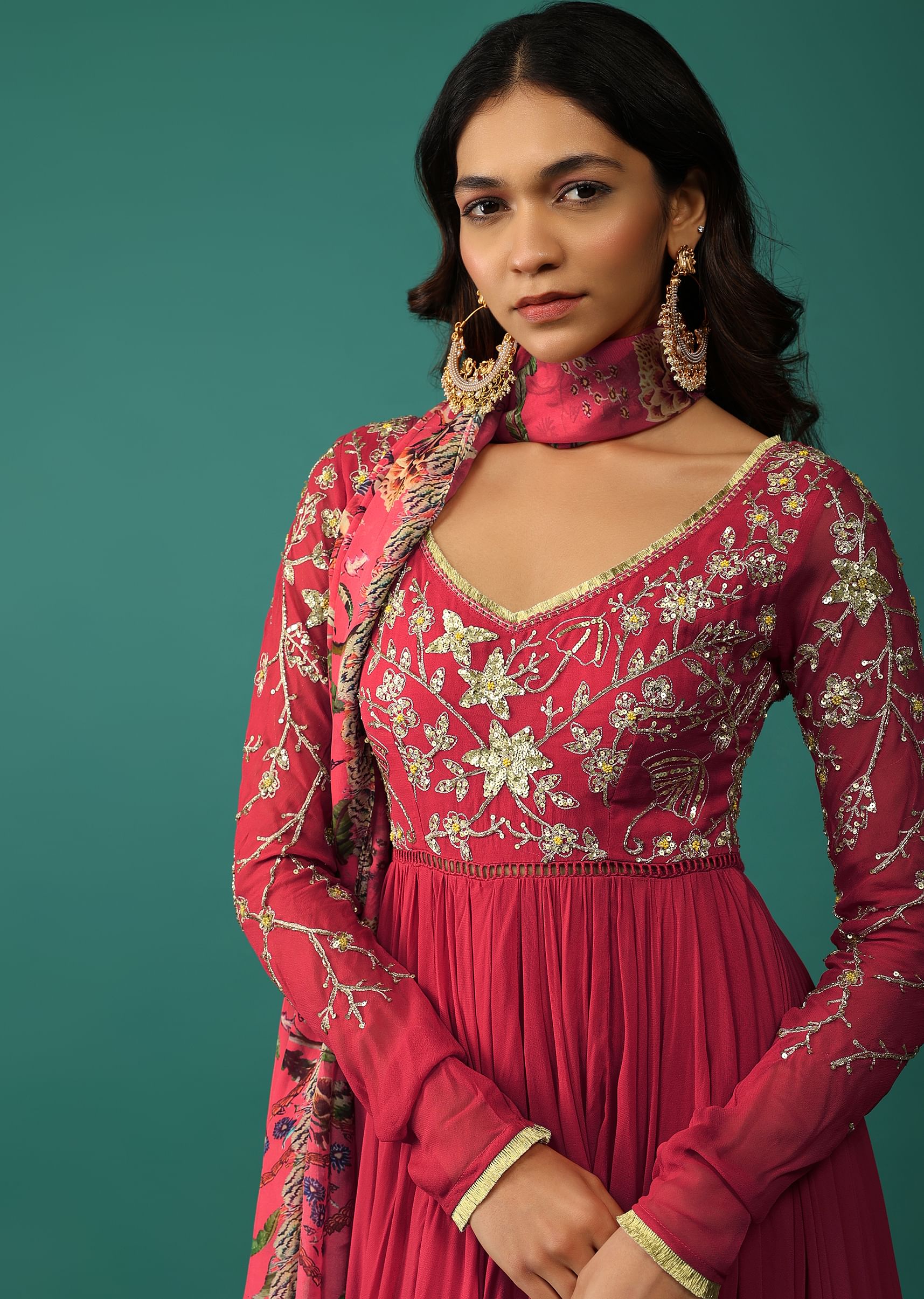 Red anarkali online hot sale