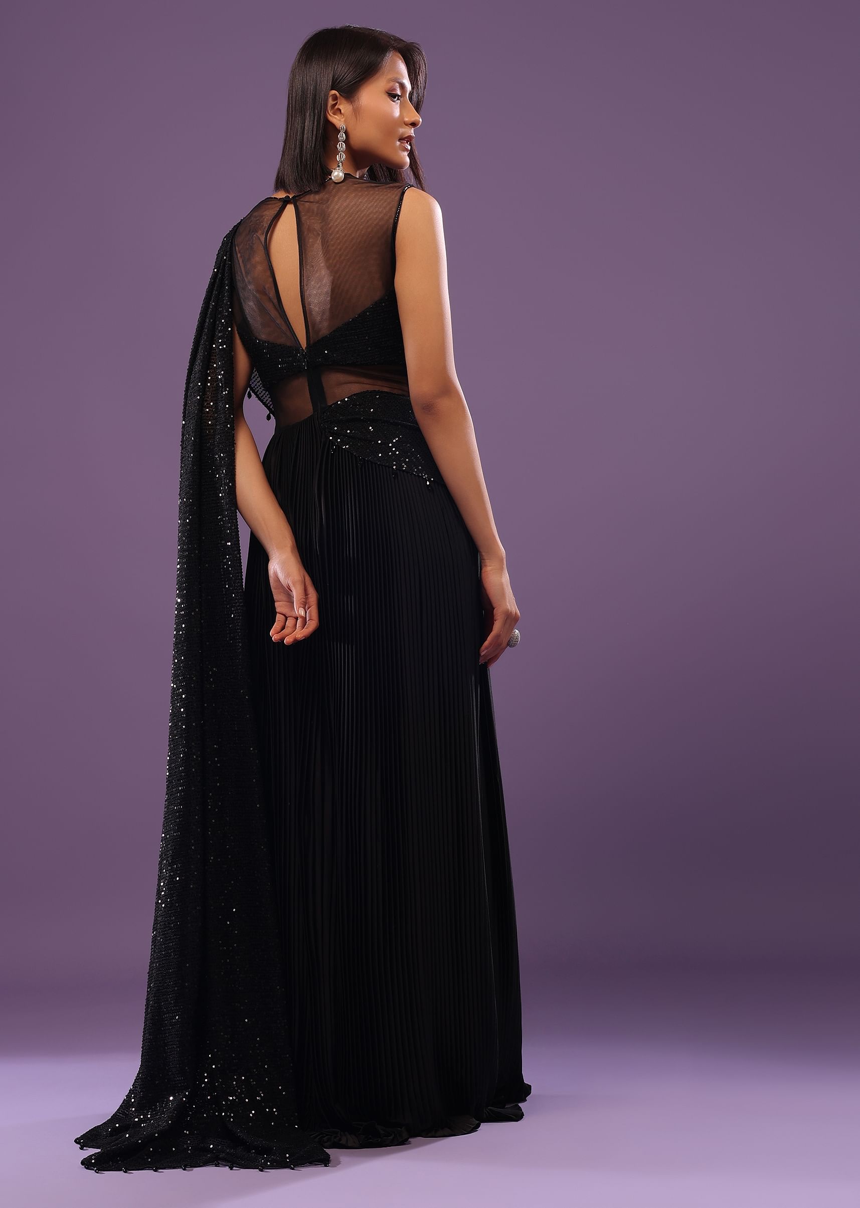 Buy Phantom Black Embroidered Gown In Satin And Sequins