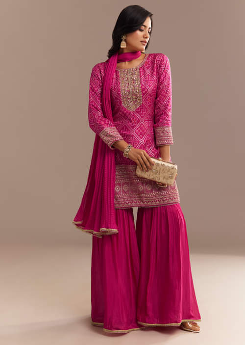 Pink Bandhani Zardosi Sharara Set Pink Bandhani Zardosi Sharara Set