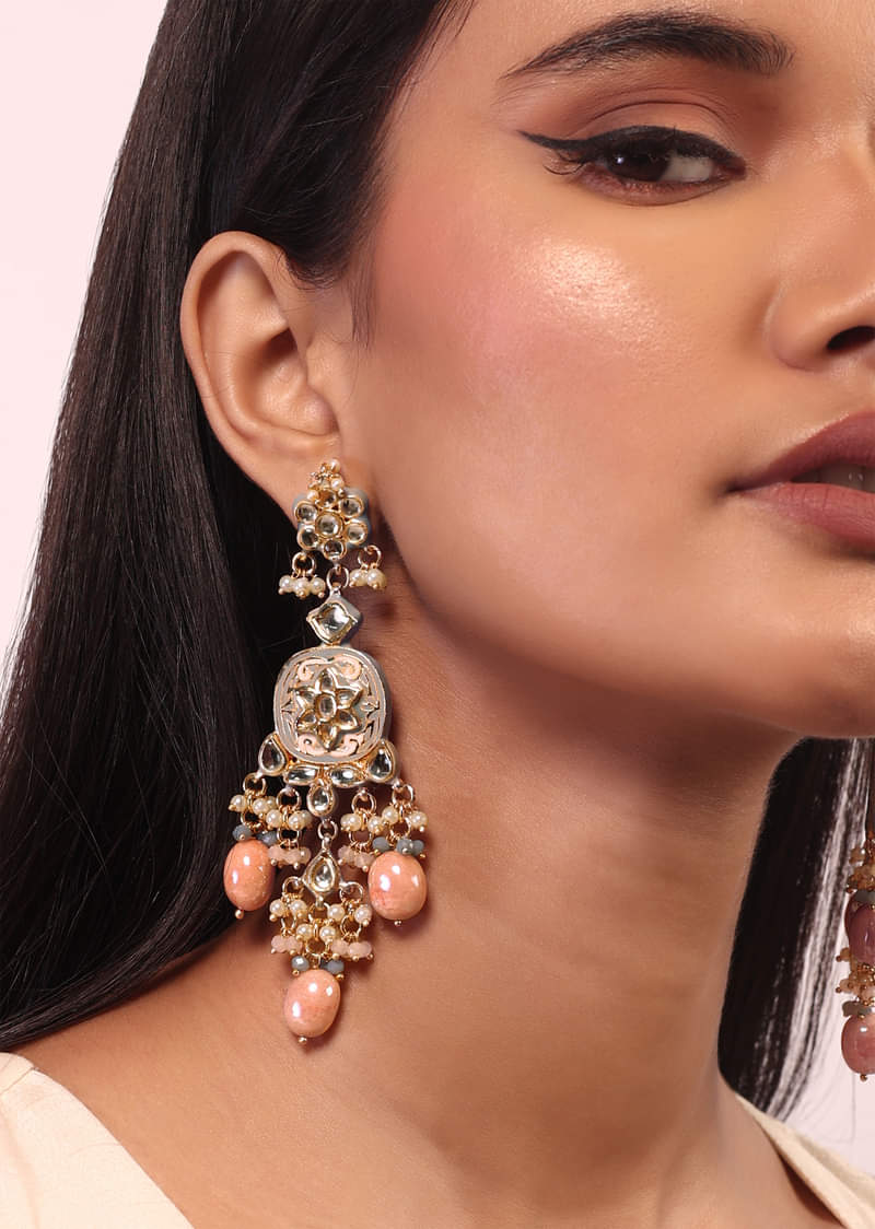 Pink And Gold Meenakari Choker Necklace Set With Beads