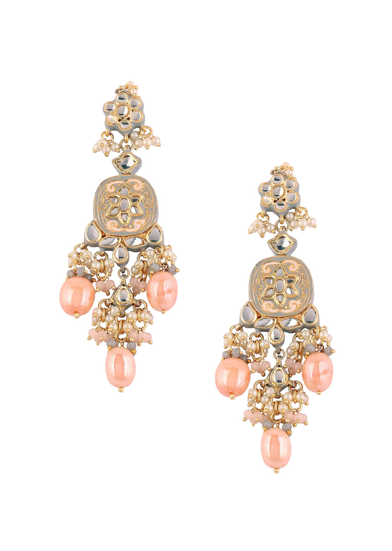 Pink And Gold Meenakari Choker Necklace Set With Beads