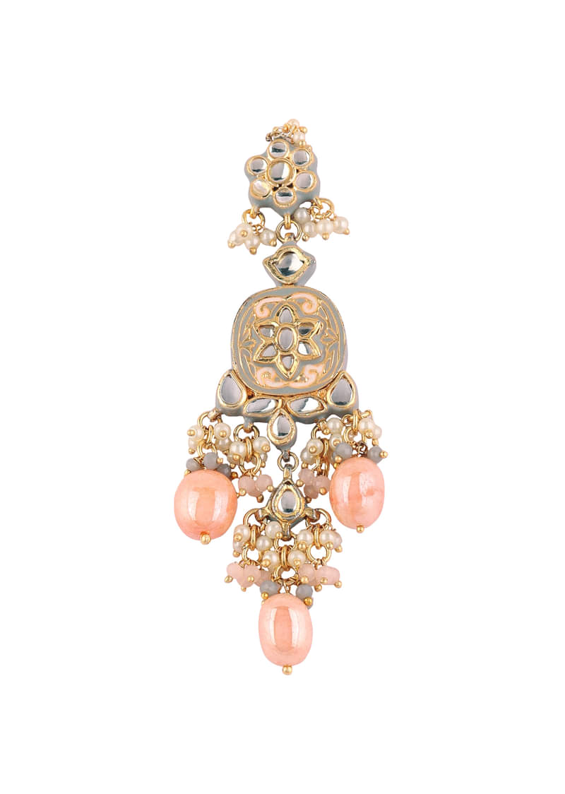 Pink And Gold Meenakari Choker Necklace Set With Beads