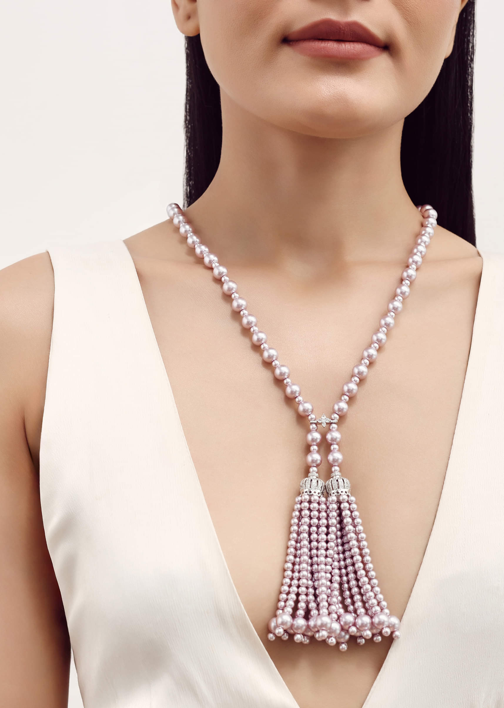 Buy Pink And Silver Pearl Necklace With Pearl Tassels Kalki Fashion India