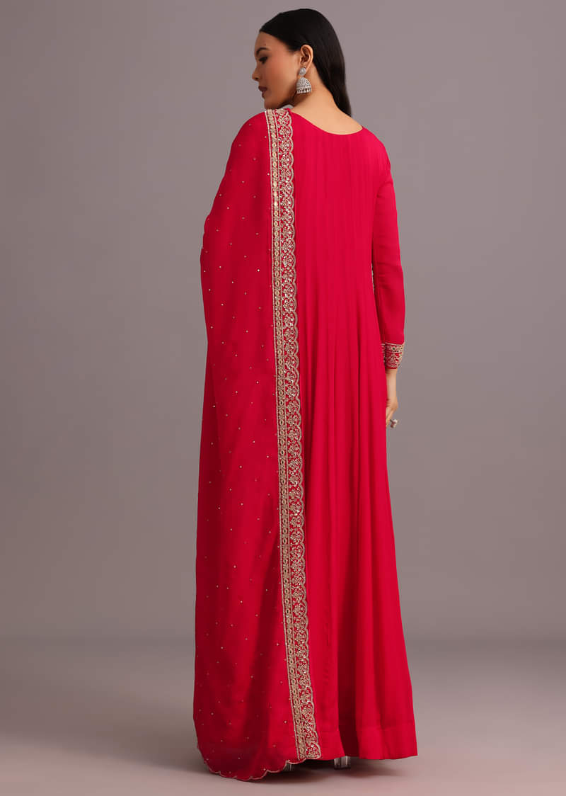 Pink Embroidered Anarkali Suit With Dupatta