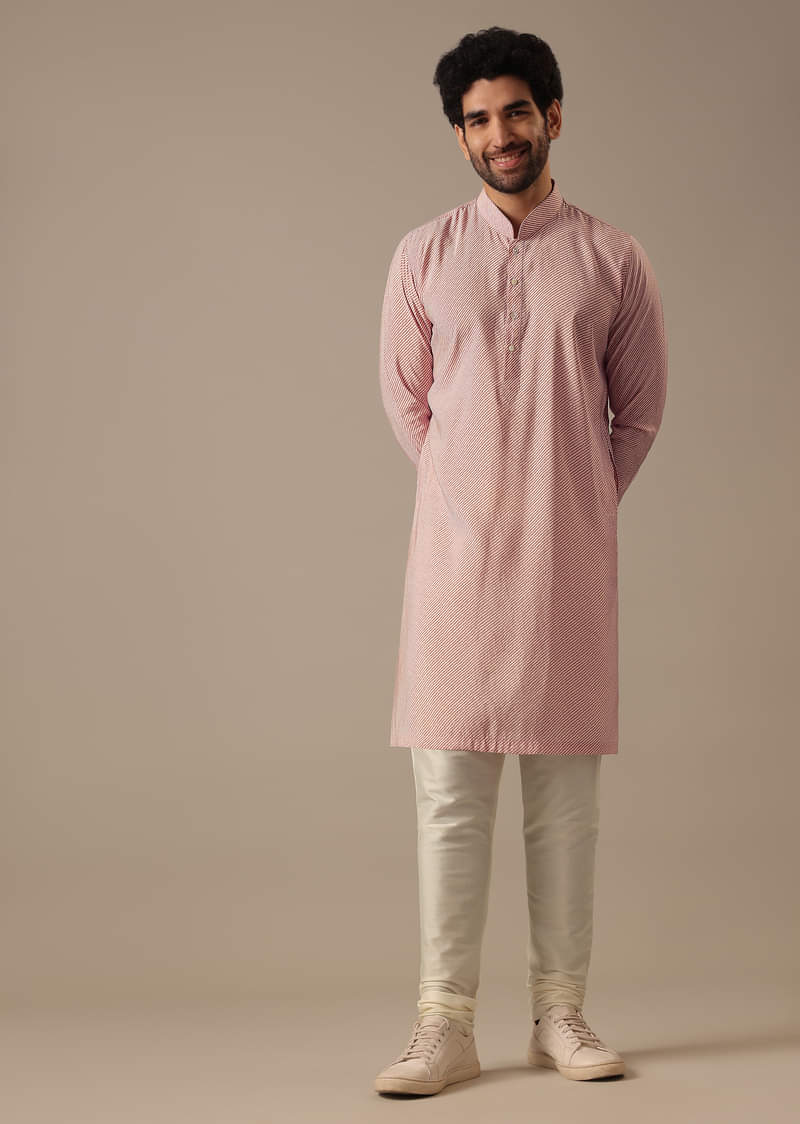 Pink Floral Bundi & Striped Kurta Set
