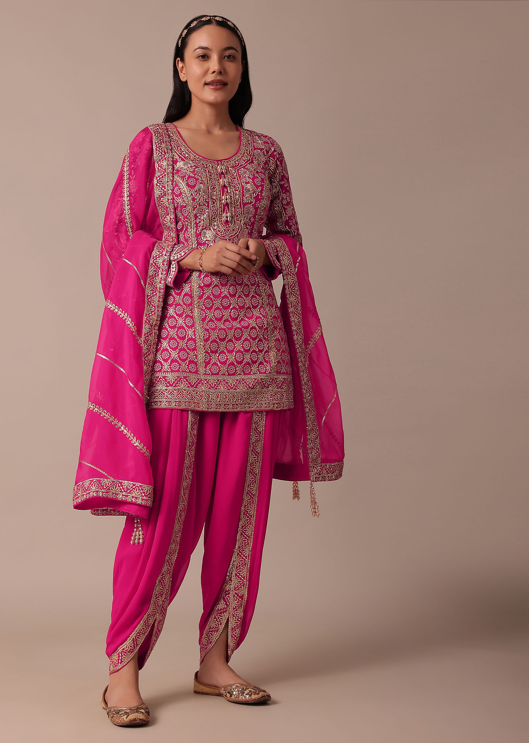 Buy Pink Georgette Dhoti Set With Gota Patti Work | KALKI Fashion Global