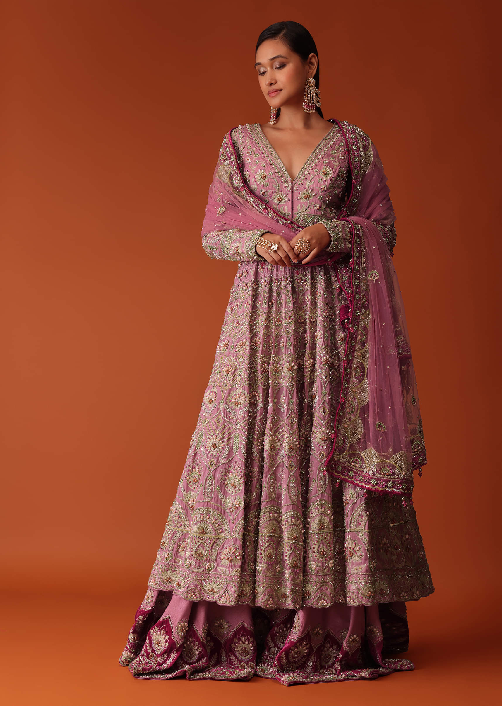Buy Pink Hand Embroidered Sharara Suit Set With Aari Work