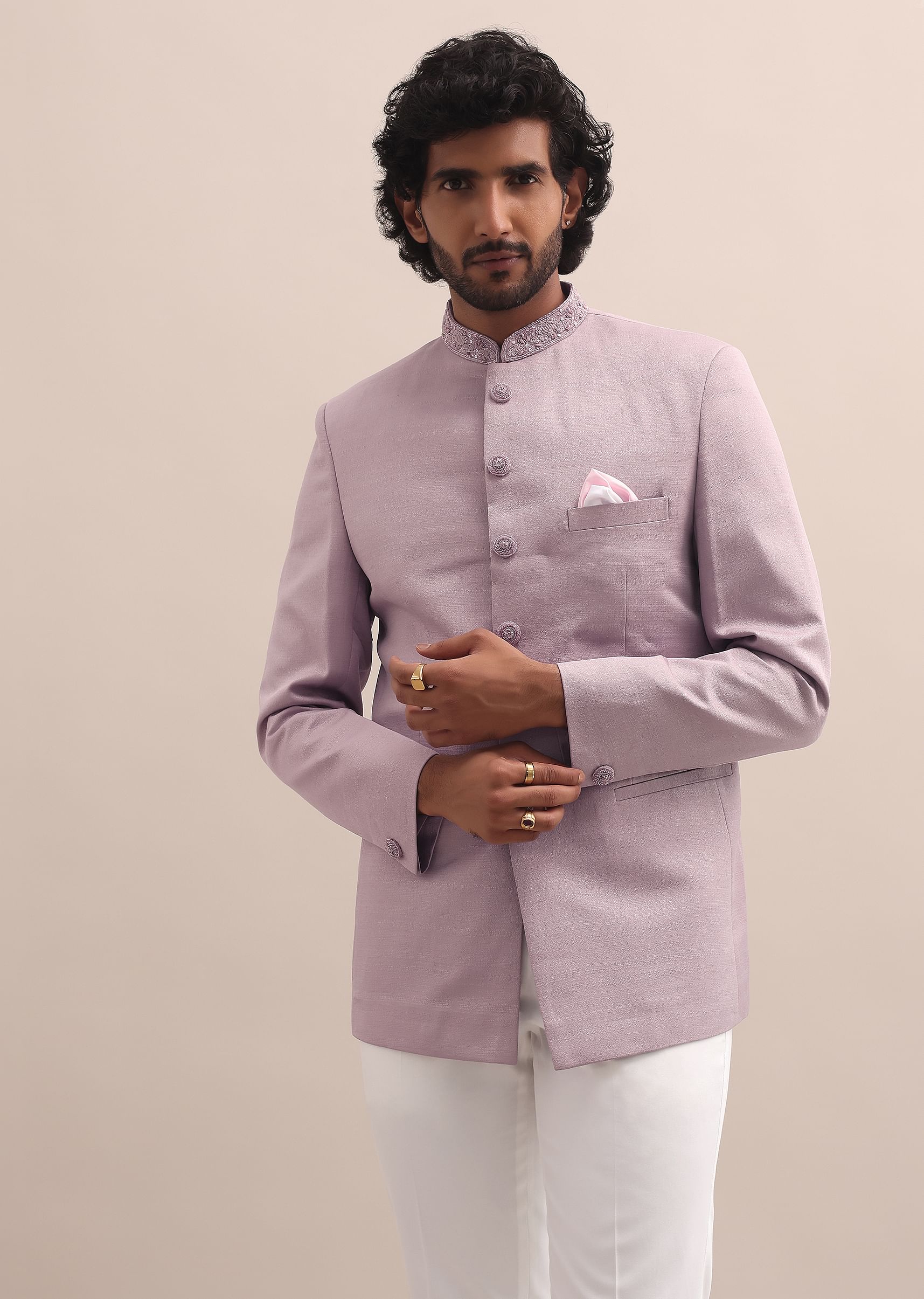 Buy Pink Jodhpuri Suit With Embroidered Collar For Men KALKI Fashion Global