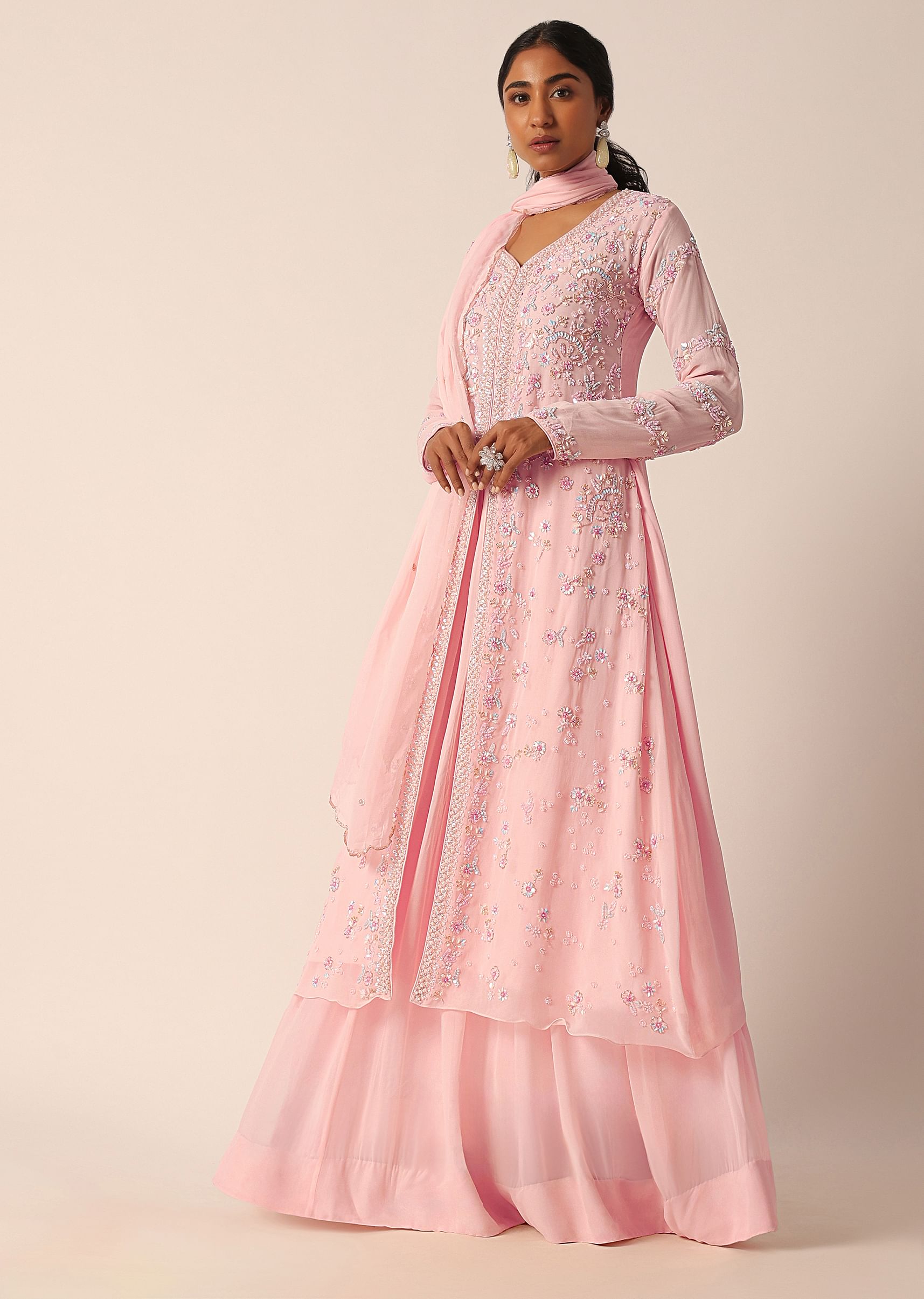 Buy Pink Kurti And Skirt Set With Sequin Embellishments KALKI Fashion India