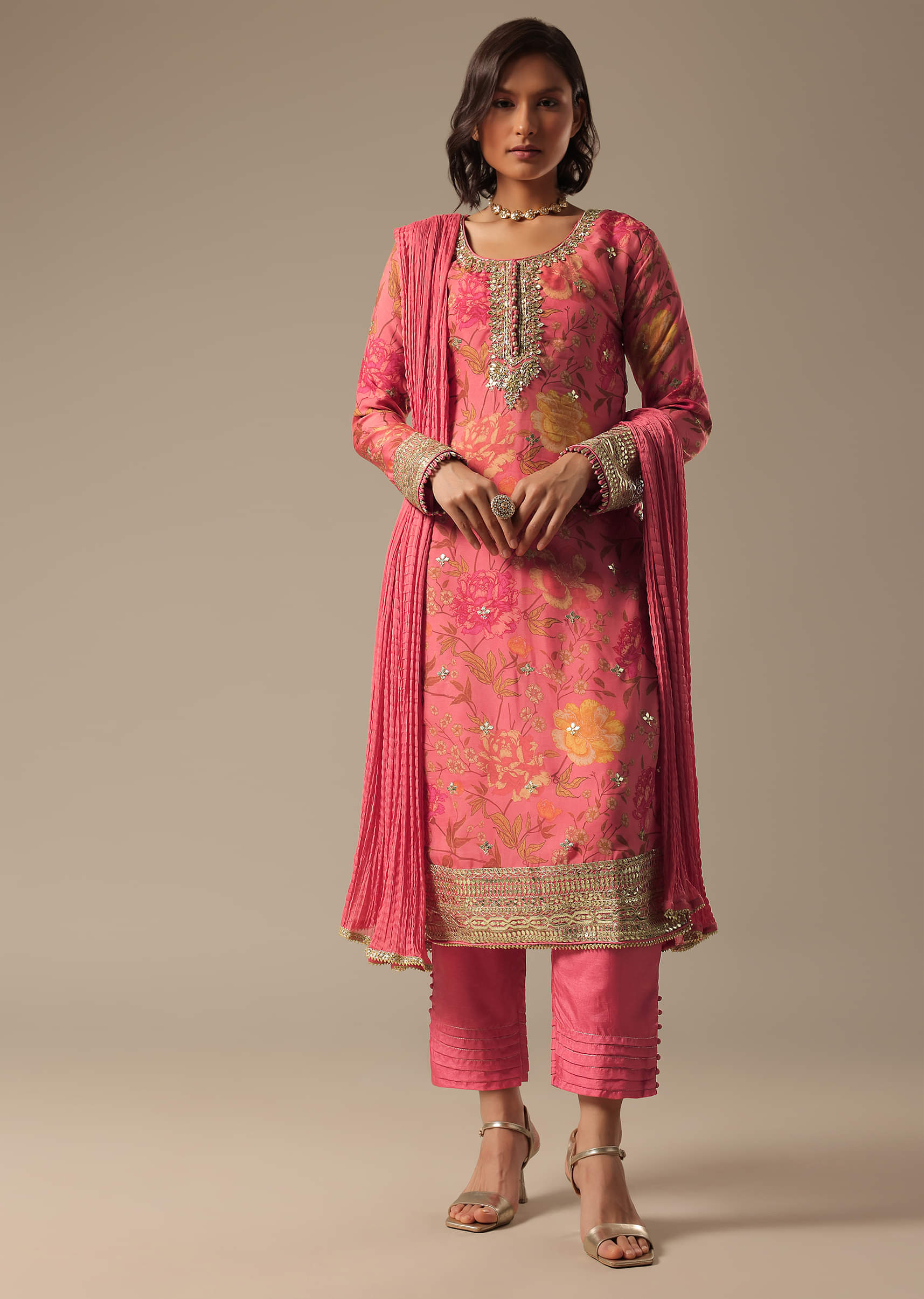 信頼への信頼 Set Pant Printed Pink Buy With Kurta Work Zari Clothing
