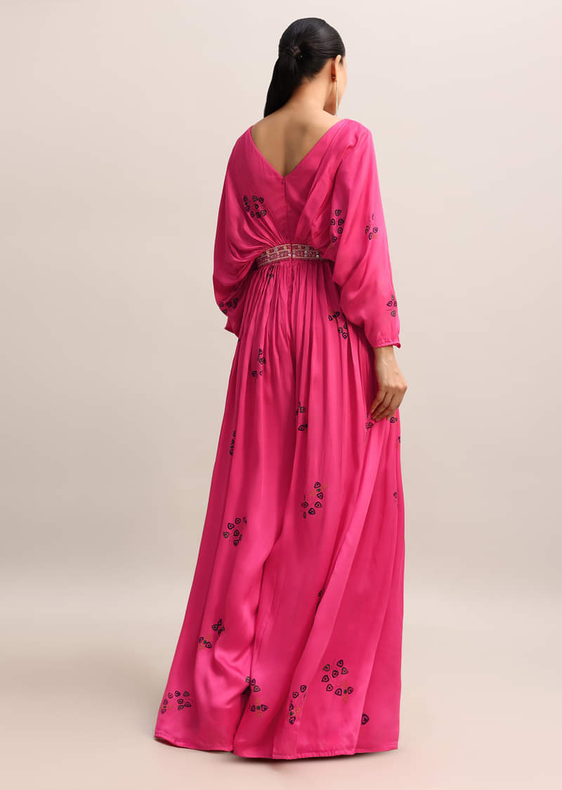 Pink Printed Satin Jumpsuit