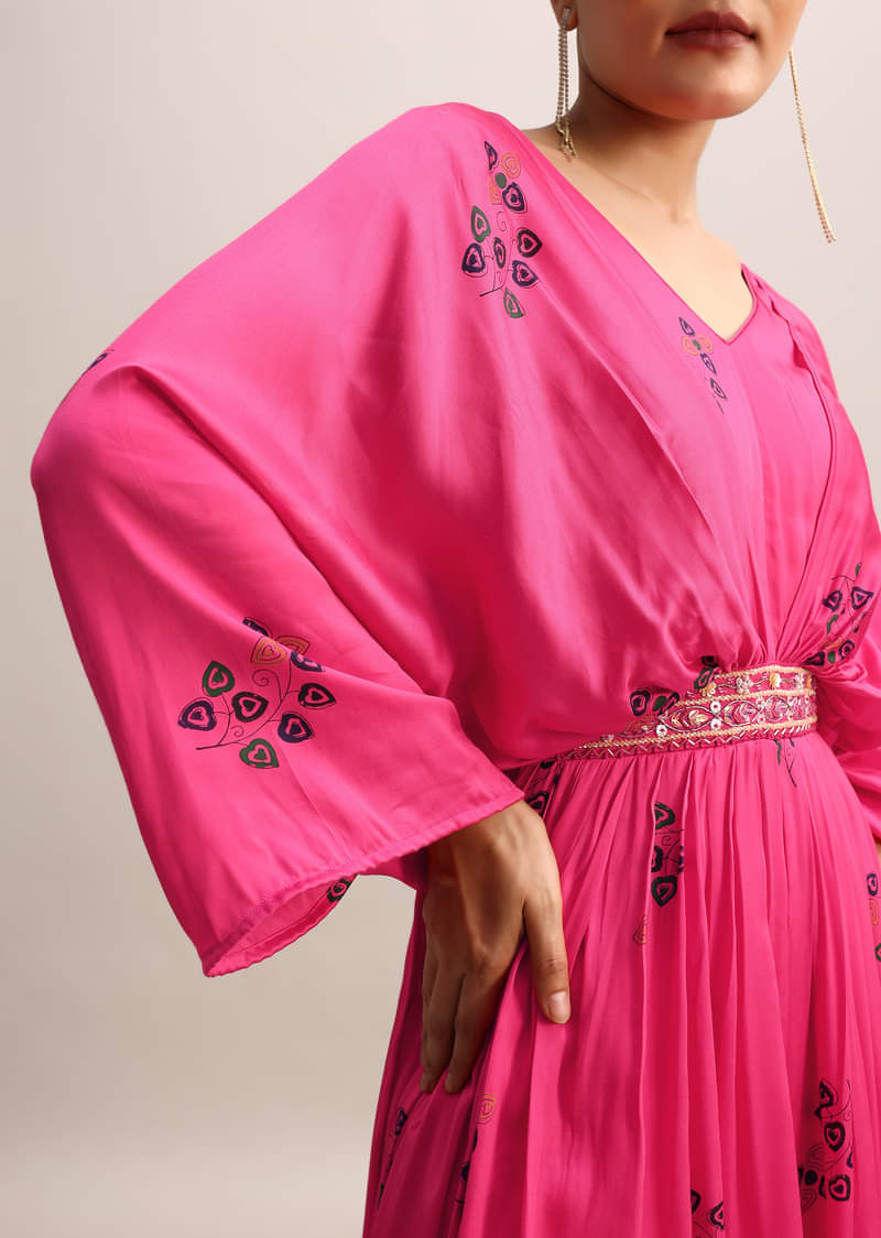 Pink Printed Satin Jumpsuit