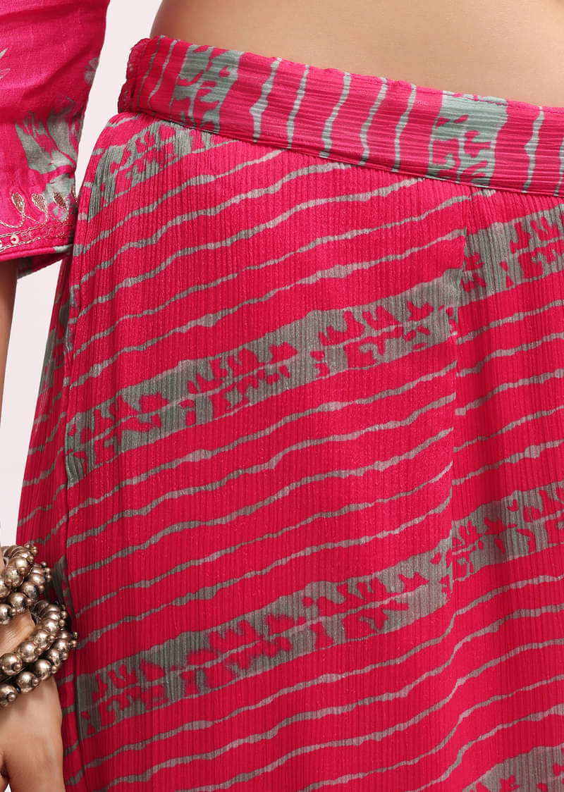 Pink Printed Tussar Kurta Sharara Set With Gotta Pati