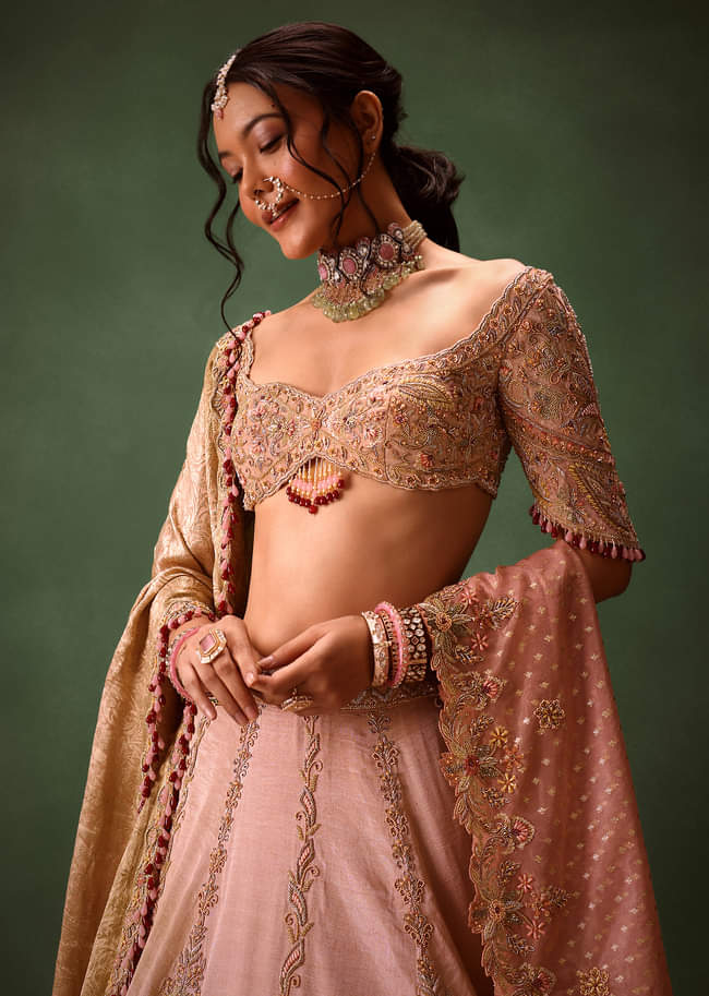 Pink Raw Silk Hand Work Lehenga Choli With Dupatta