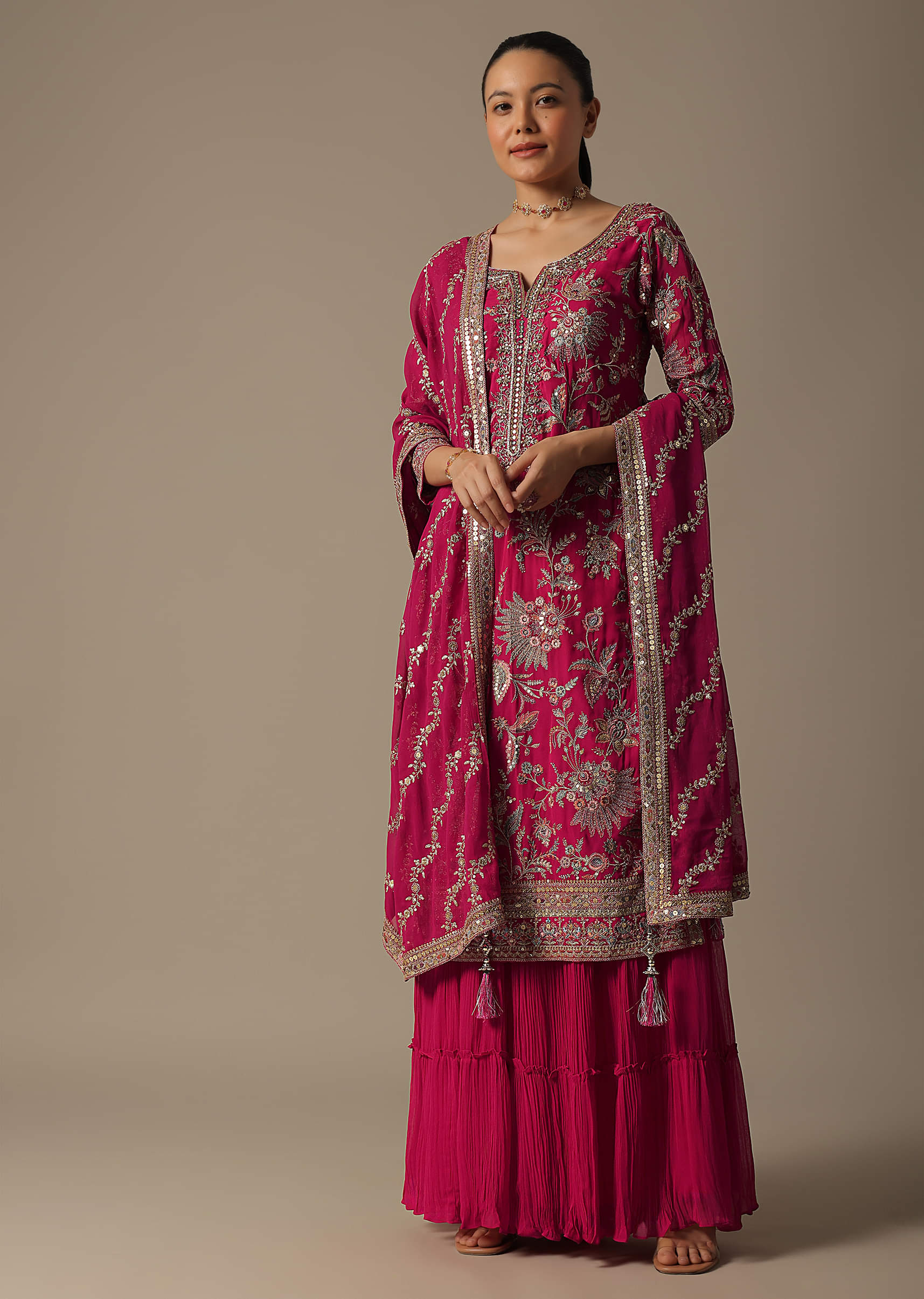 Buy Pink Sharara Set With Sequin Embroidered Detail | KALKI